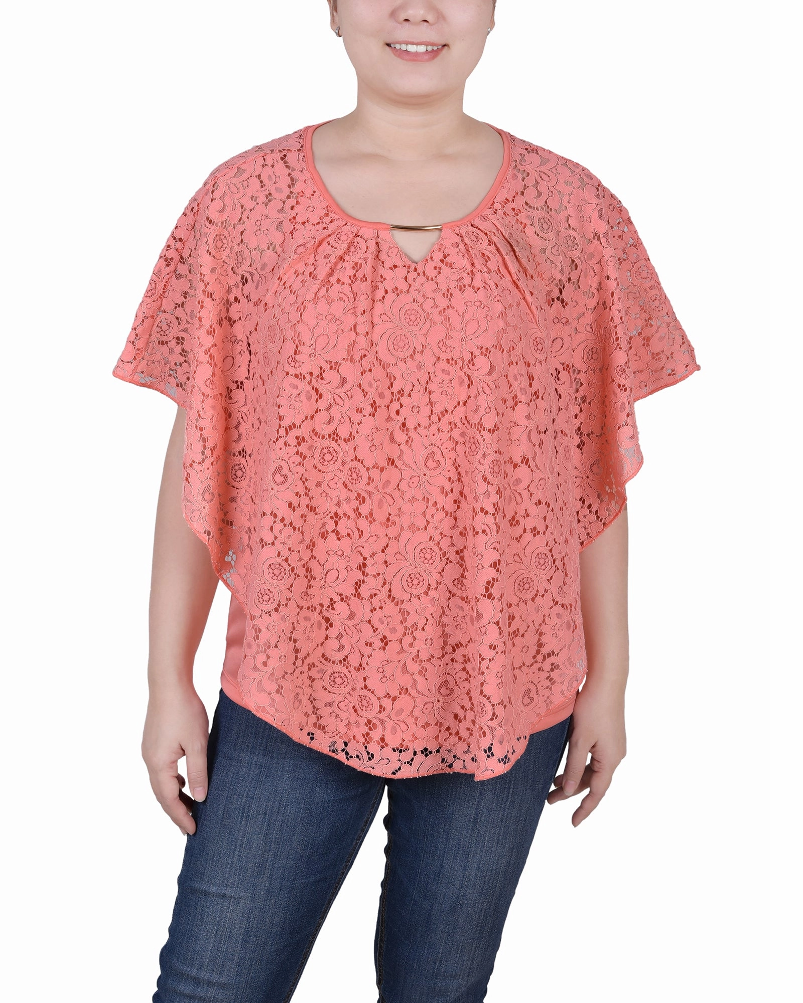 Four Way Stretch Material Compact Thermal Insulation Lace Poncho With Bar