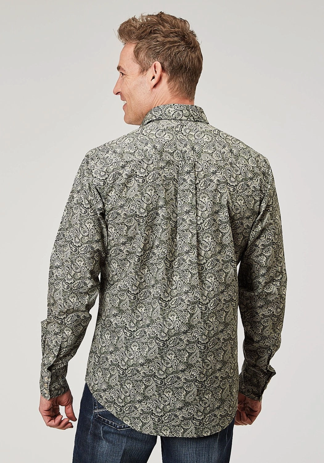 Cocktail Party Roper Mens 1901 Estampa Paisley Green 100% Cotton L/S Shirt