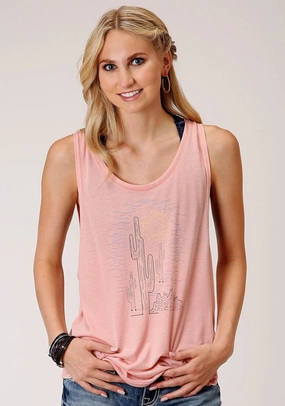 Date night Refined Aesthetic Roper Womens Pink Poly/Rayon Cactus Tank Top