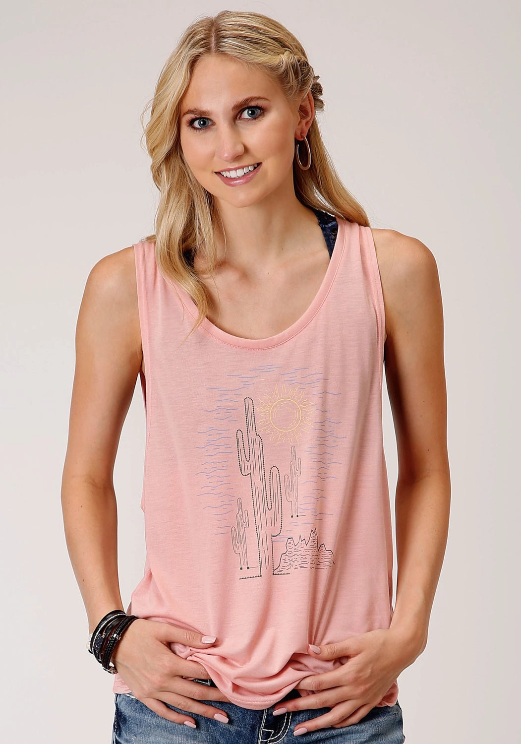 Cooling Core Technology BBQ Party Roper Womens Pink Poly/Rayon Cactus Tank Top