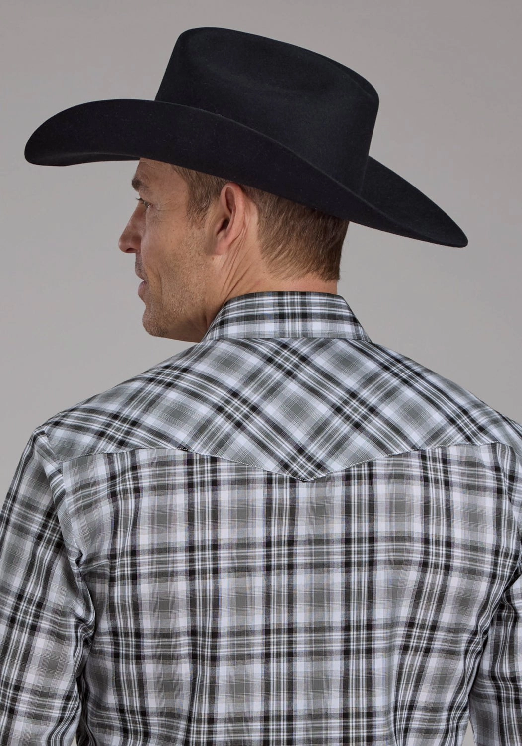 Functional Wear Roper Mens 2126 Plaid Grey/Black Cotton Blend L/S Shirt