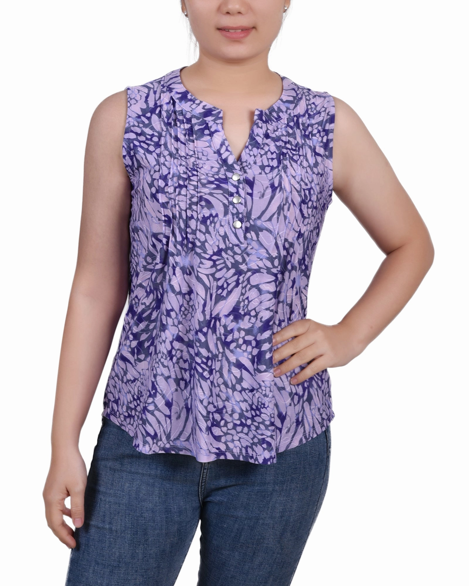 Sleeveless Jacquard Y Neck Top Comfortable fit AntiStaticFabric