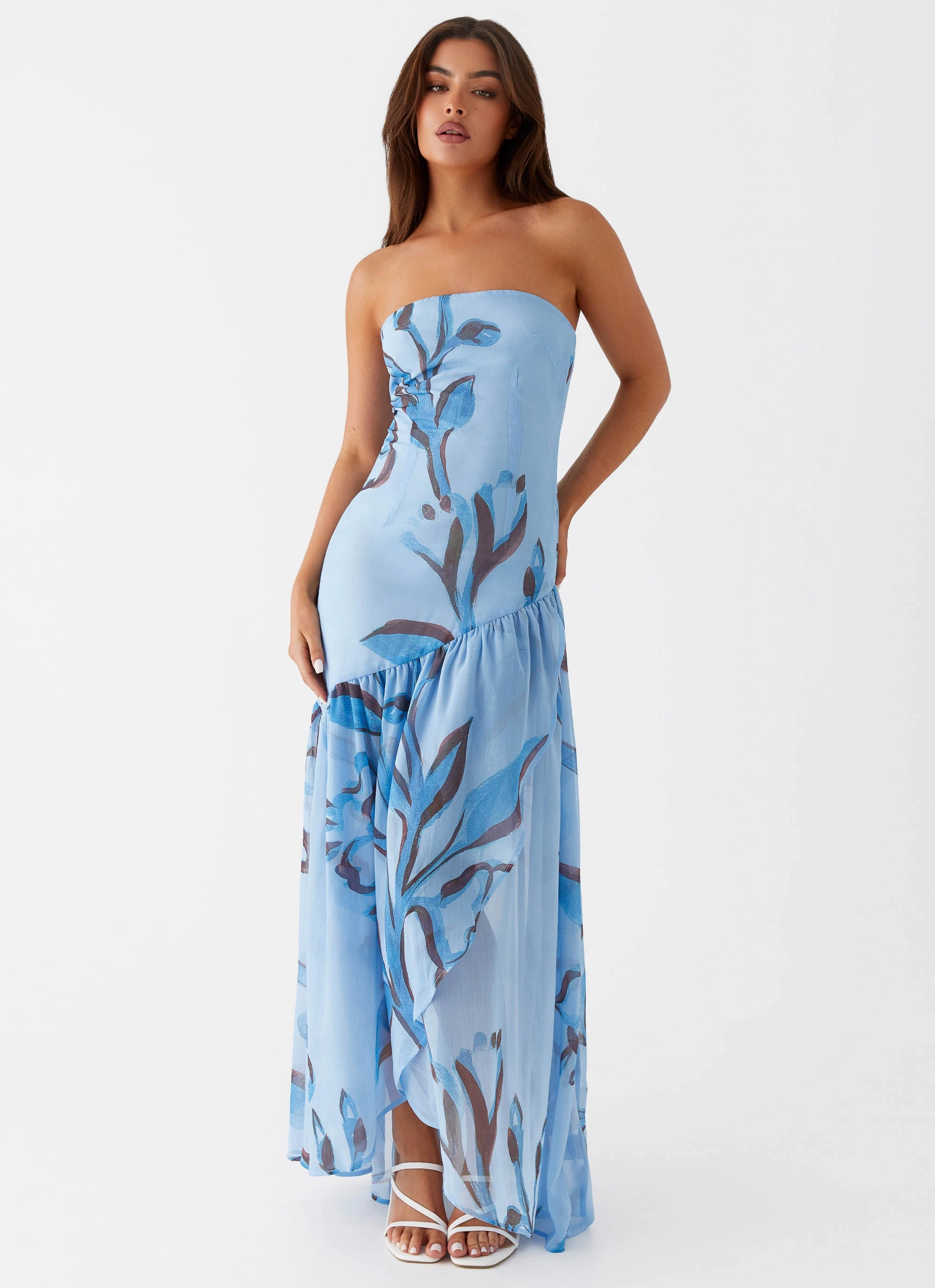 Vegan Fabric Solaris Strapless Maxi Dress - Blue Floral