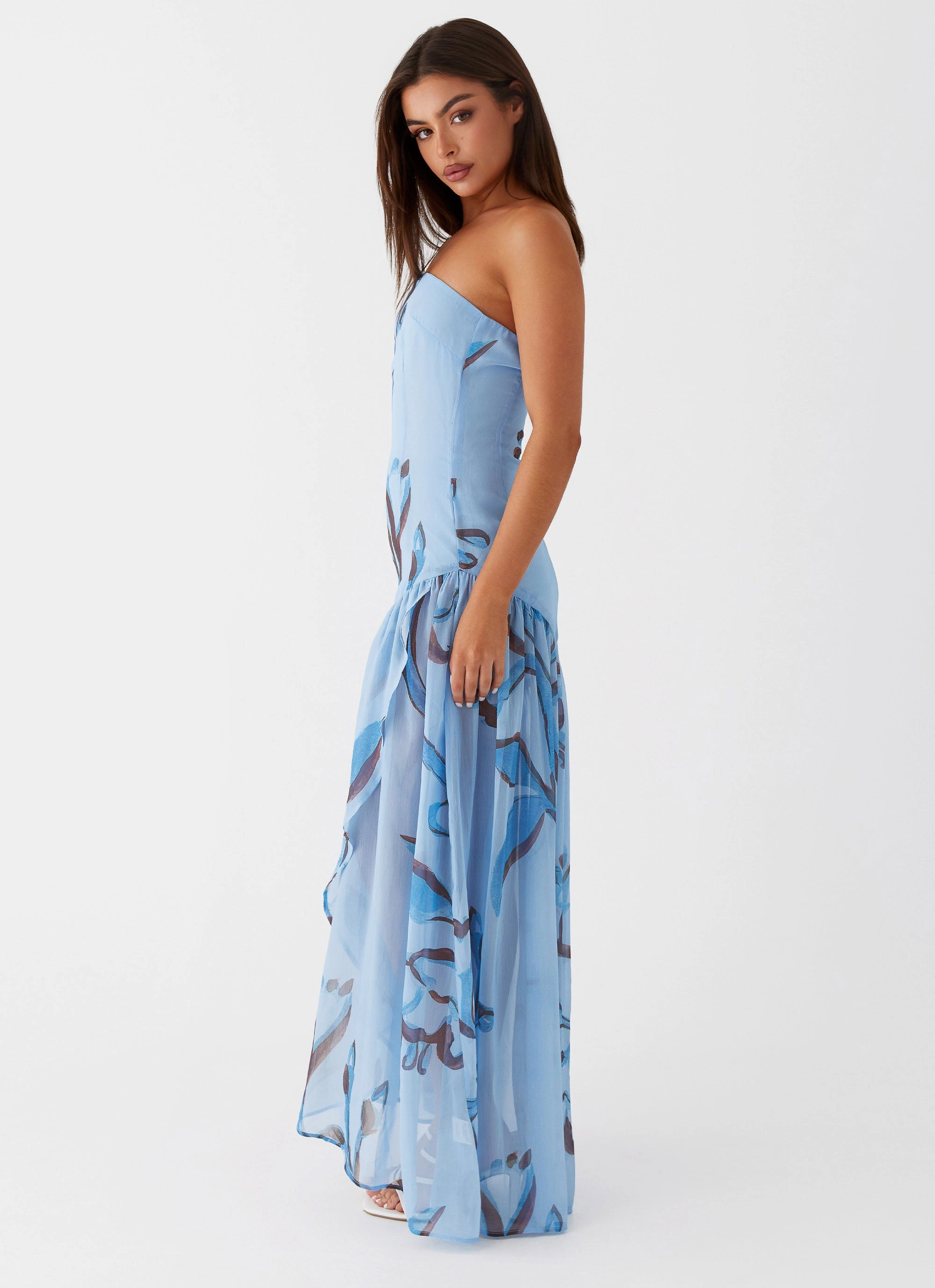 Comfortable Layer Luxury Outerwear Solaris Strapless Maxi Dress - Blue Floral
