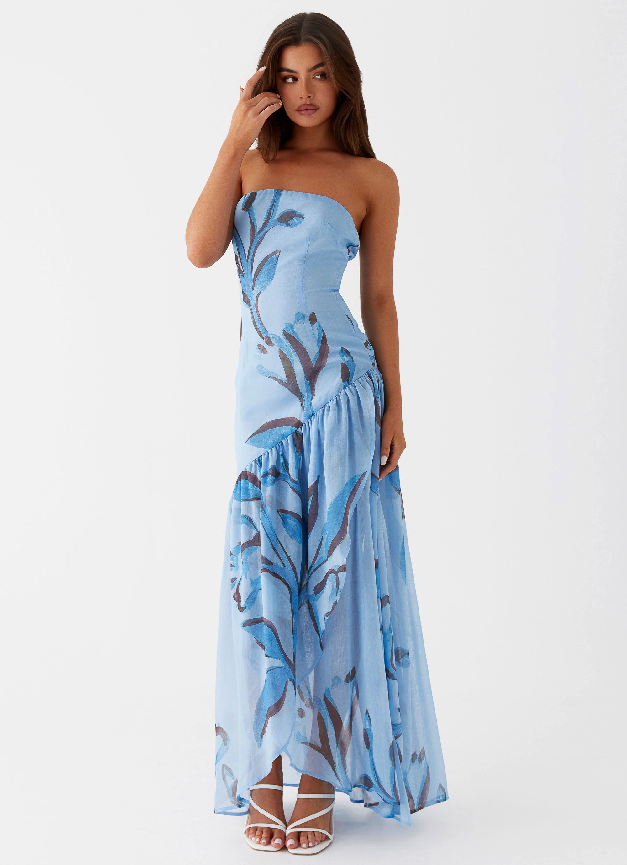 Solaris Strapless Maxi Dress - Blue Floral Windbreaker Coat