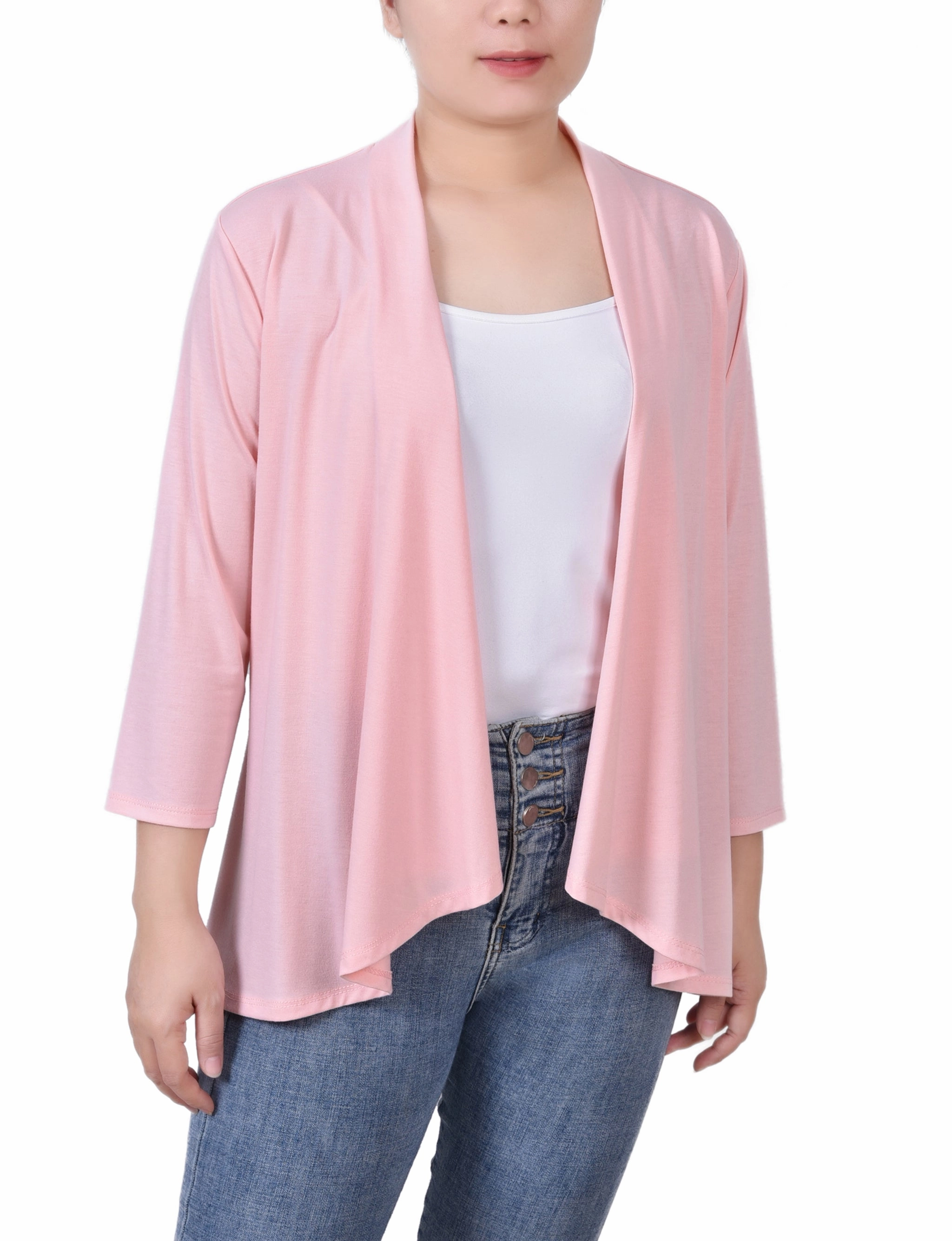 Curved Hemline Solid 3/4 Sleeve Cardigan