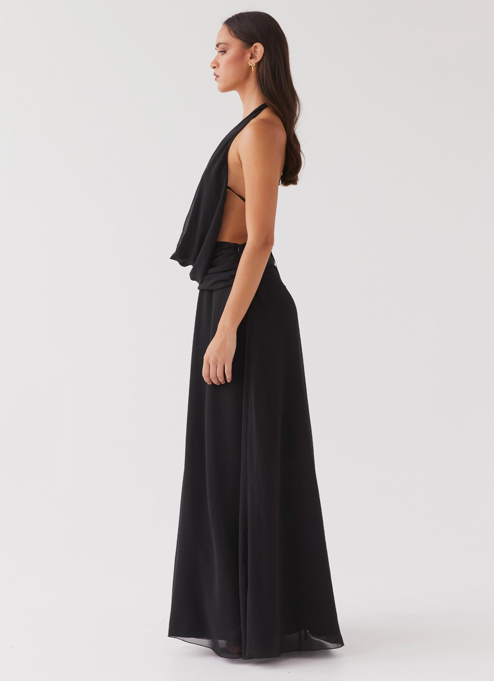 Elysia Chiffon Maxi Dress - Black Thick Jacket