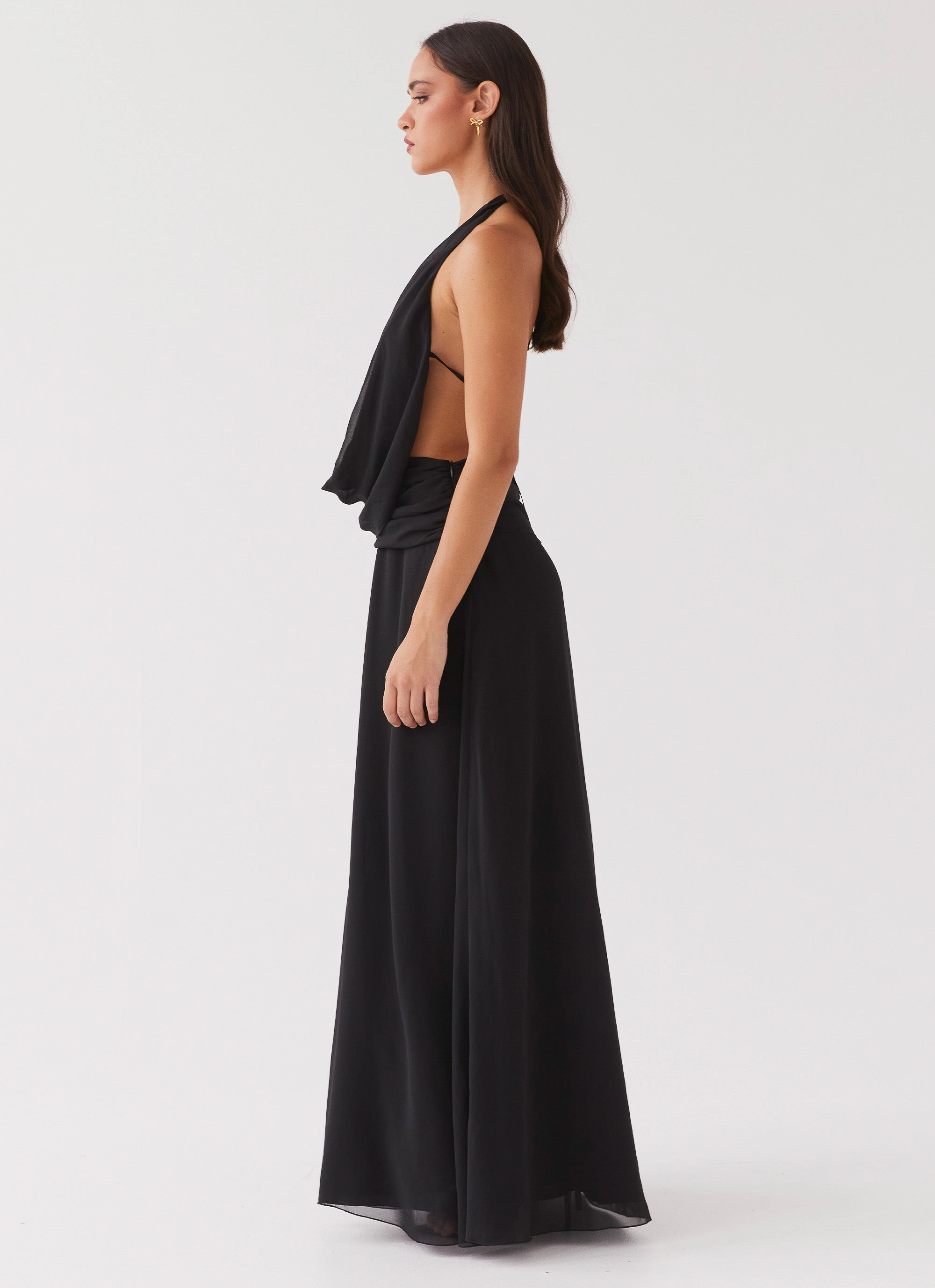 Stylish Layer Eco Friendly Elysia Chiffon Maxi Dress - Black