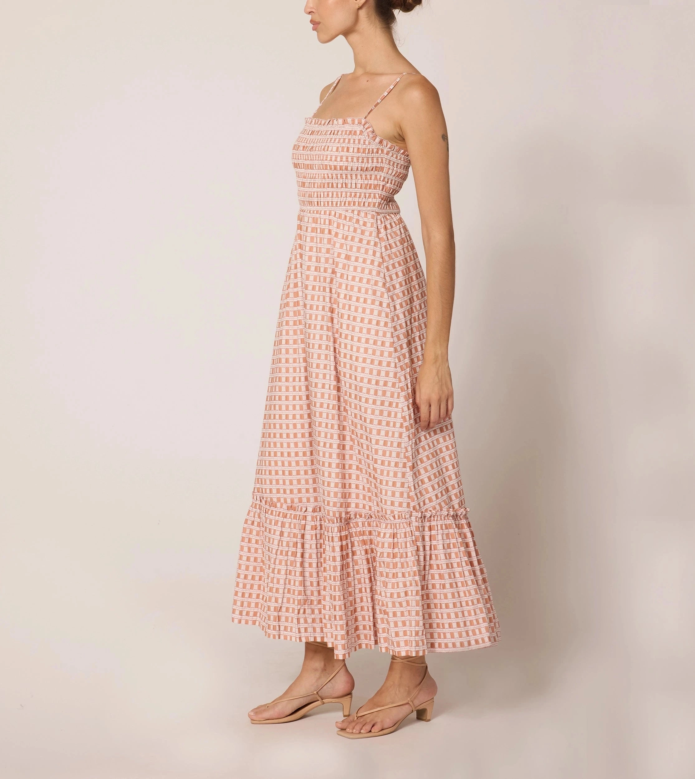 Magnolia Ankle Dress | Bellini Plaid Shirred-Detail