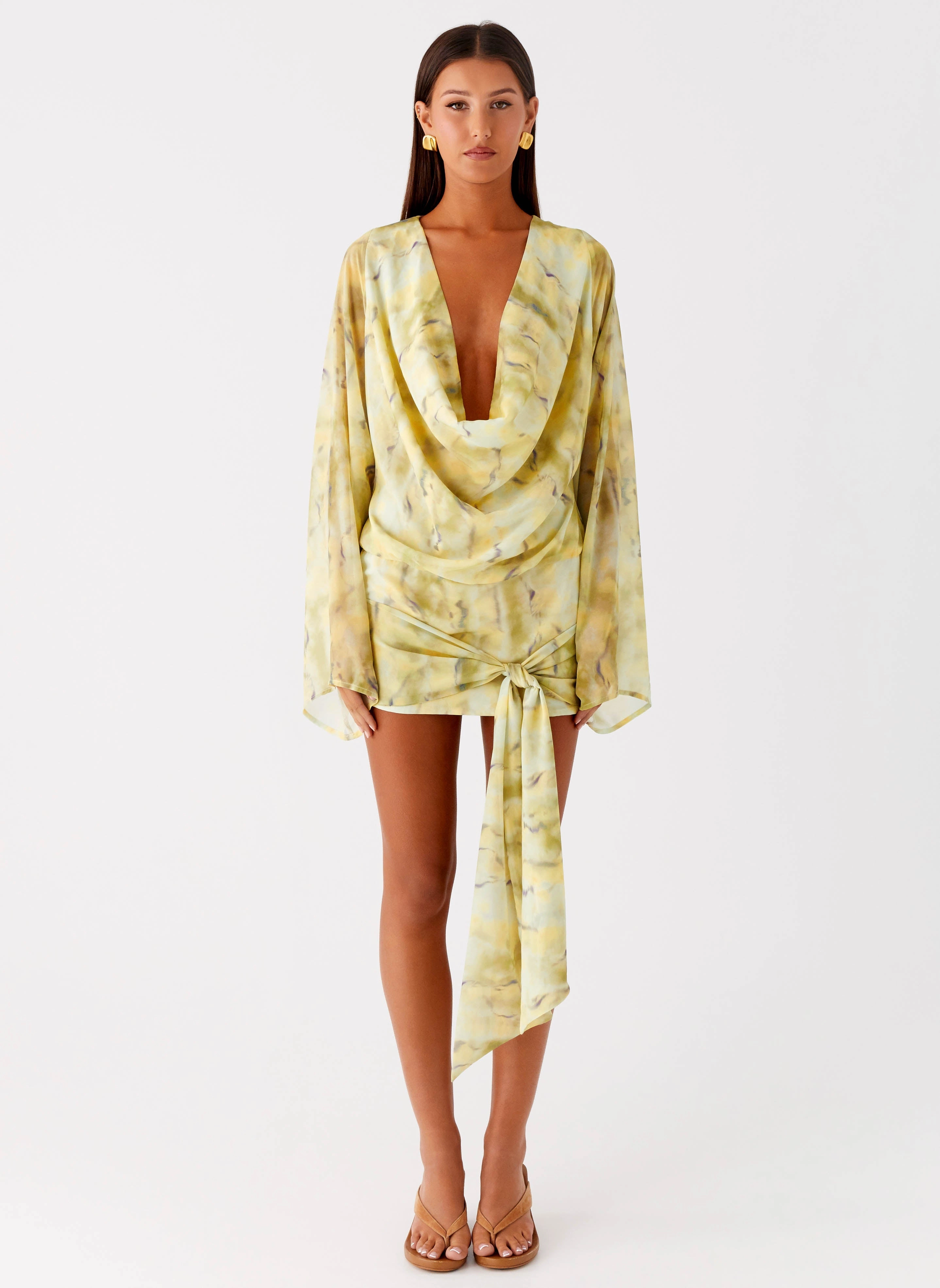 Sorrel Long Sleeve Mini Dress - Yellow Tie Dye Modern Puffer Luxury Appeal