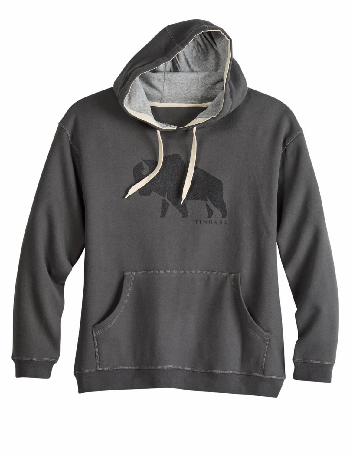 Tin Haul Mens Modern Bull Grey Cotton Blend Hoodie High Collar