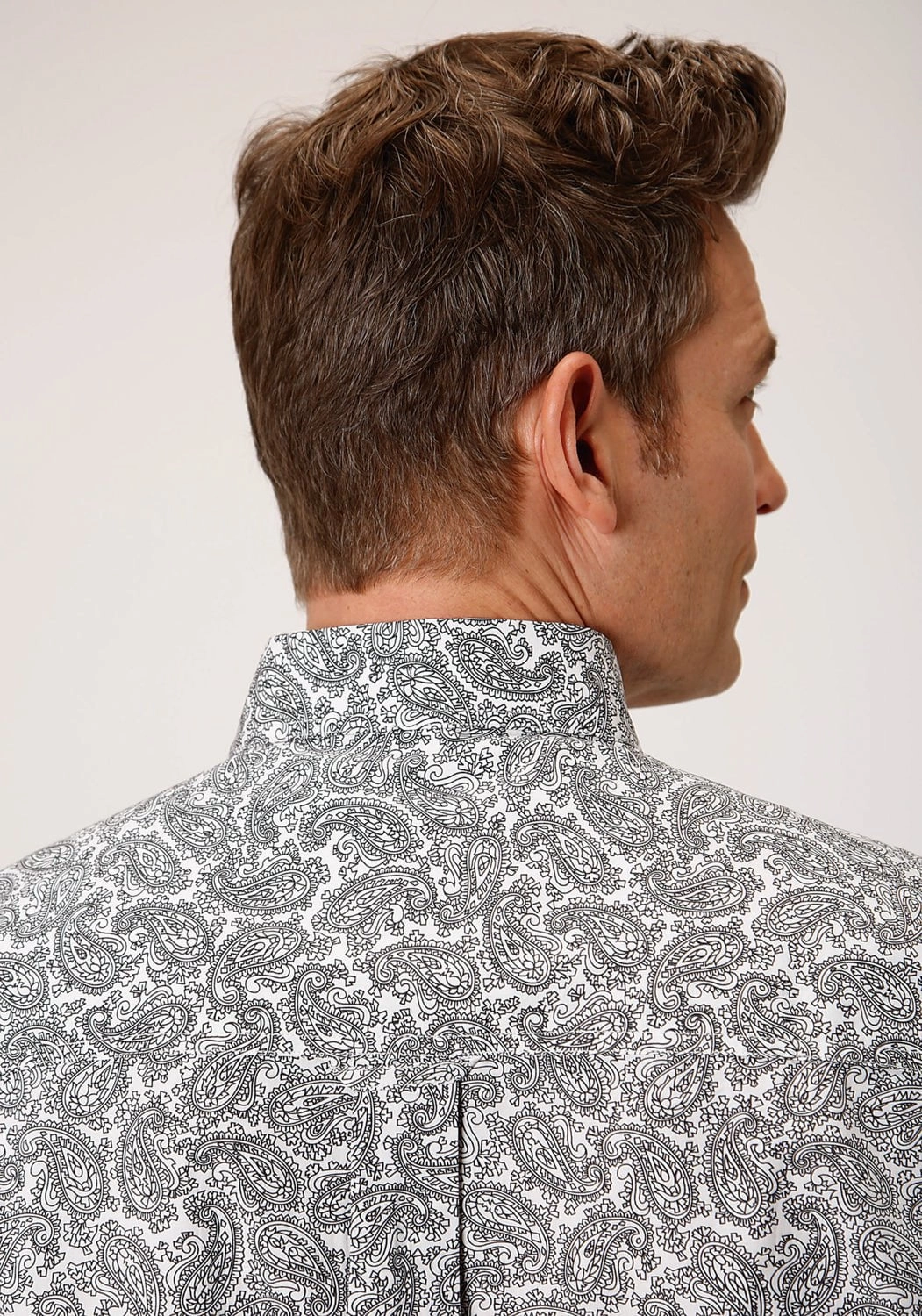 Classic Collar Roper Mens White 100% Cotton Line Paisley BD L/S 1 Pkt Shirt