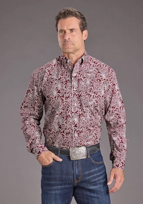 Checkered Style Stetson Mens 2393 Paisley Wine 100% Cotton 1 Pkt L/S Shirt