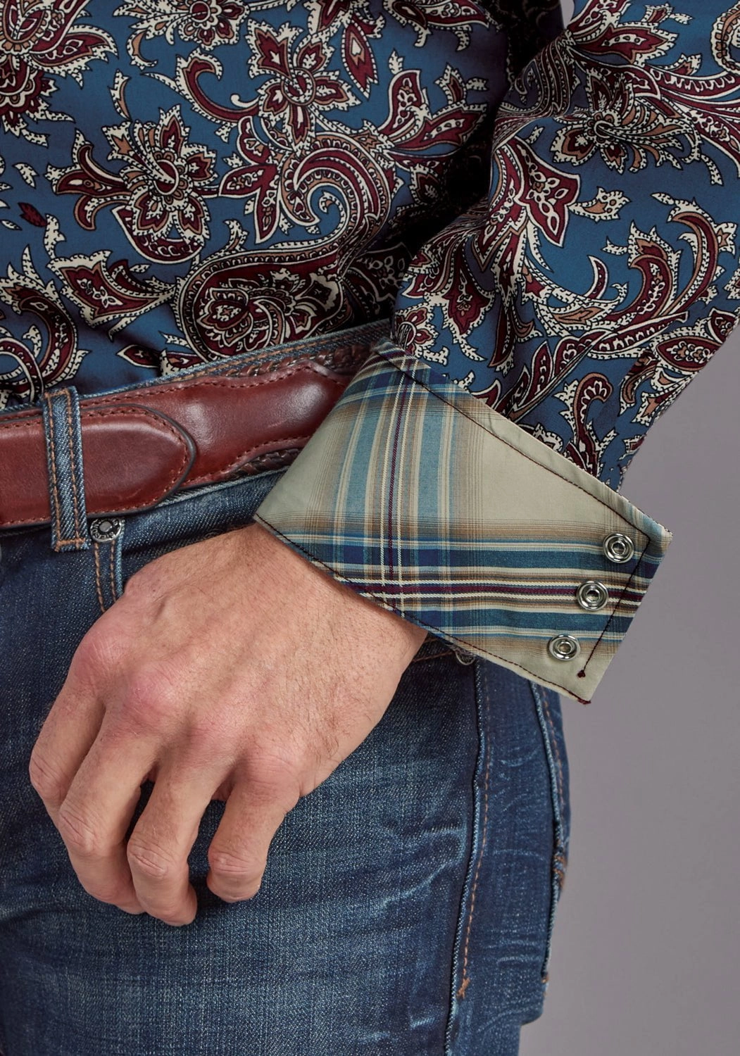 Performance Fabric Travel Essential Stetson Mens Vintage Blue Paisley Blue 100% Cotton L/S Shirt