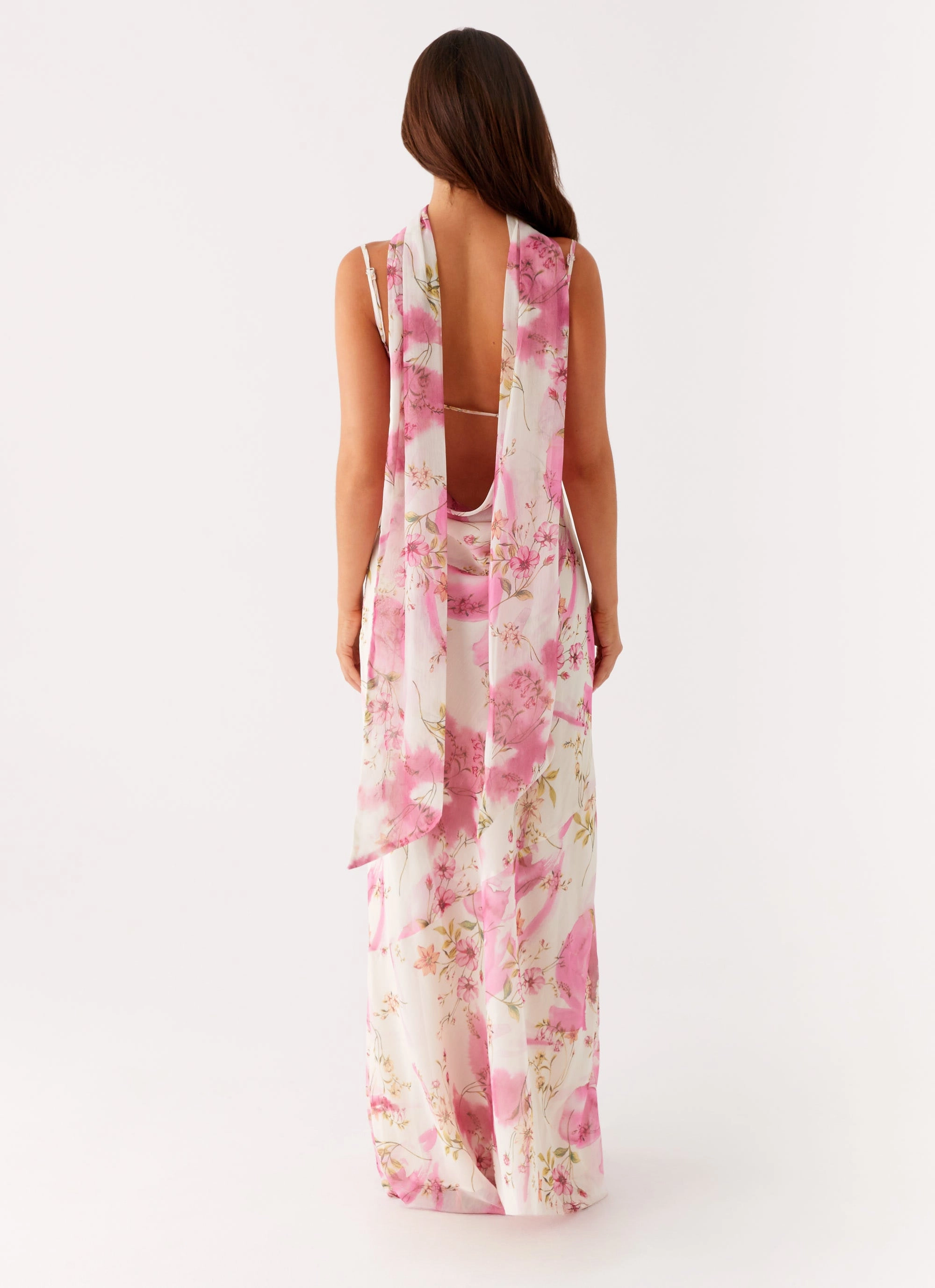 Airy Fabric Inner Feel Spencer Maxi Dress - Ivory Floral Print