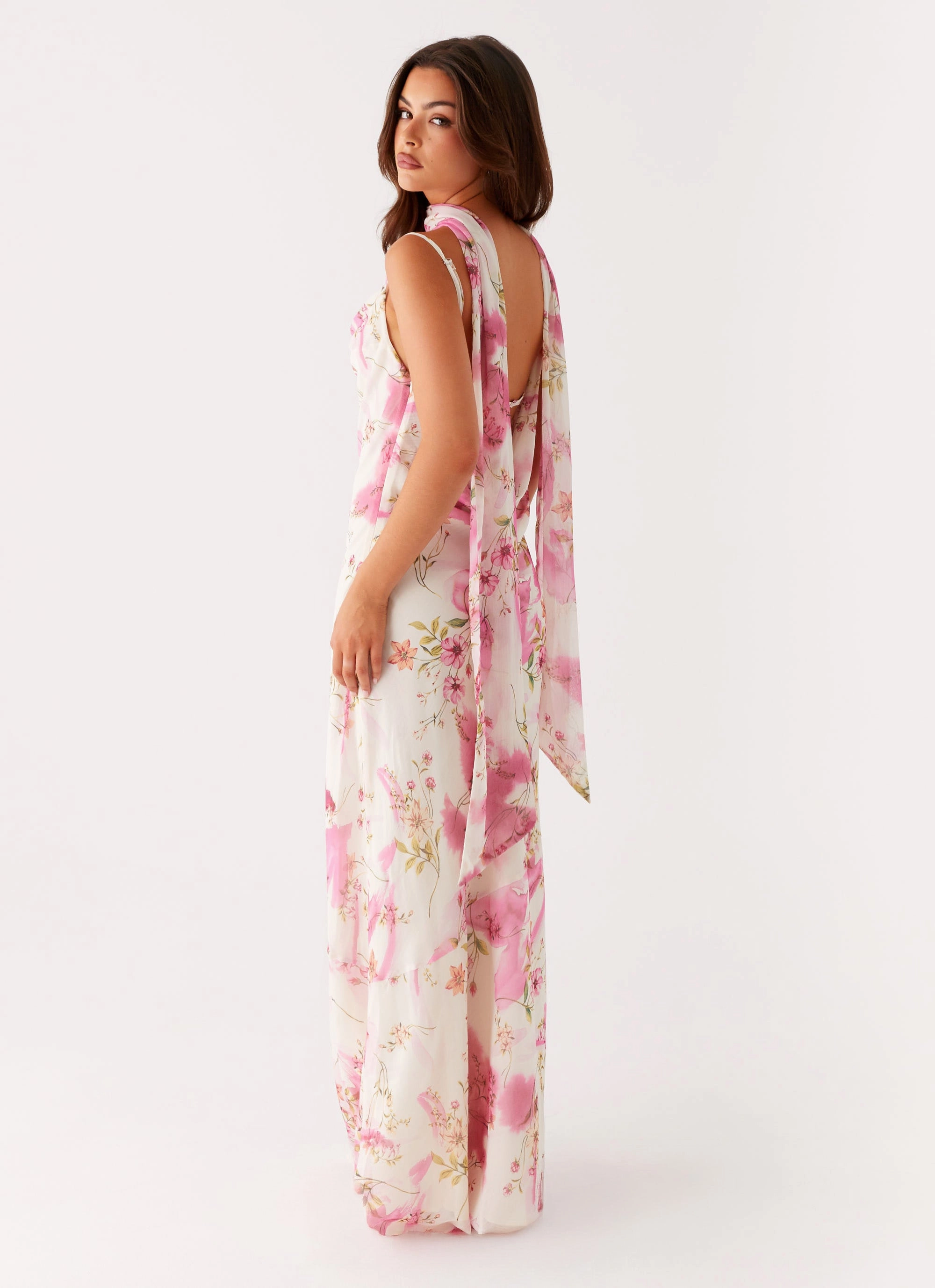Spencer Maxi Dress - Ivory Floral Print Reversible Jacket Button Closure