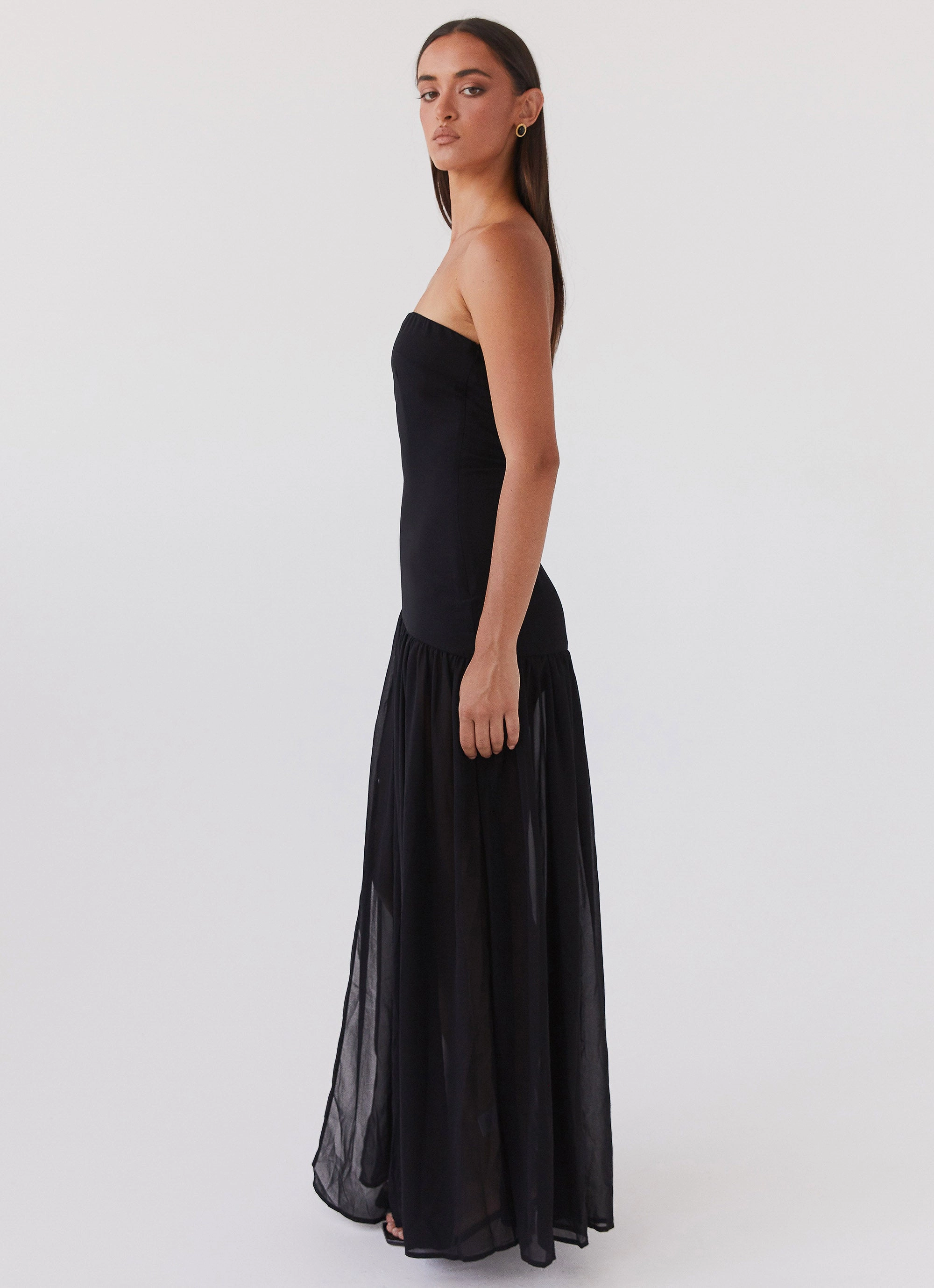 Stylish Wool Coat Eden Strapless Maxi Dress - Black