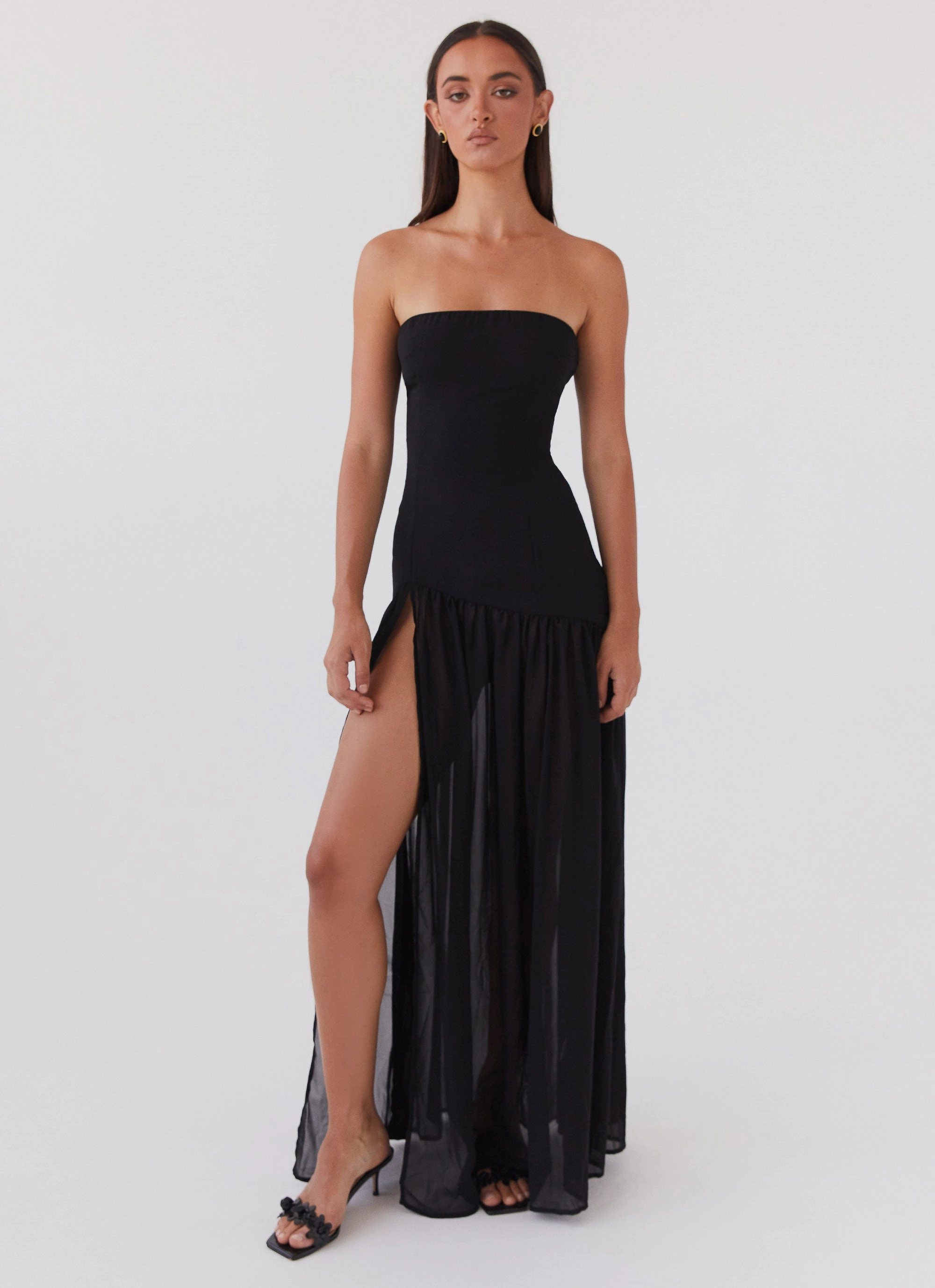 Eden Strapless Maxi Dress - Black Slim Tailored Urban Outerwear