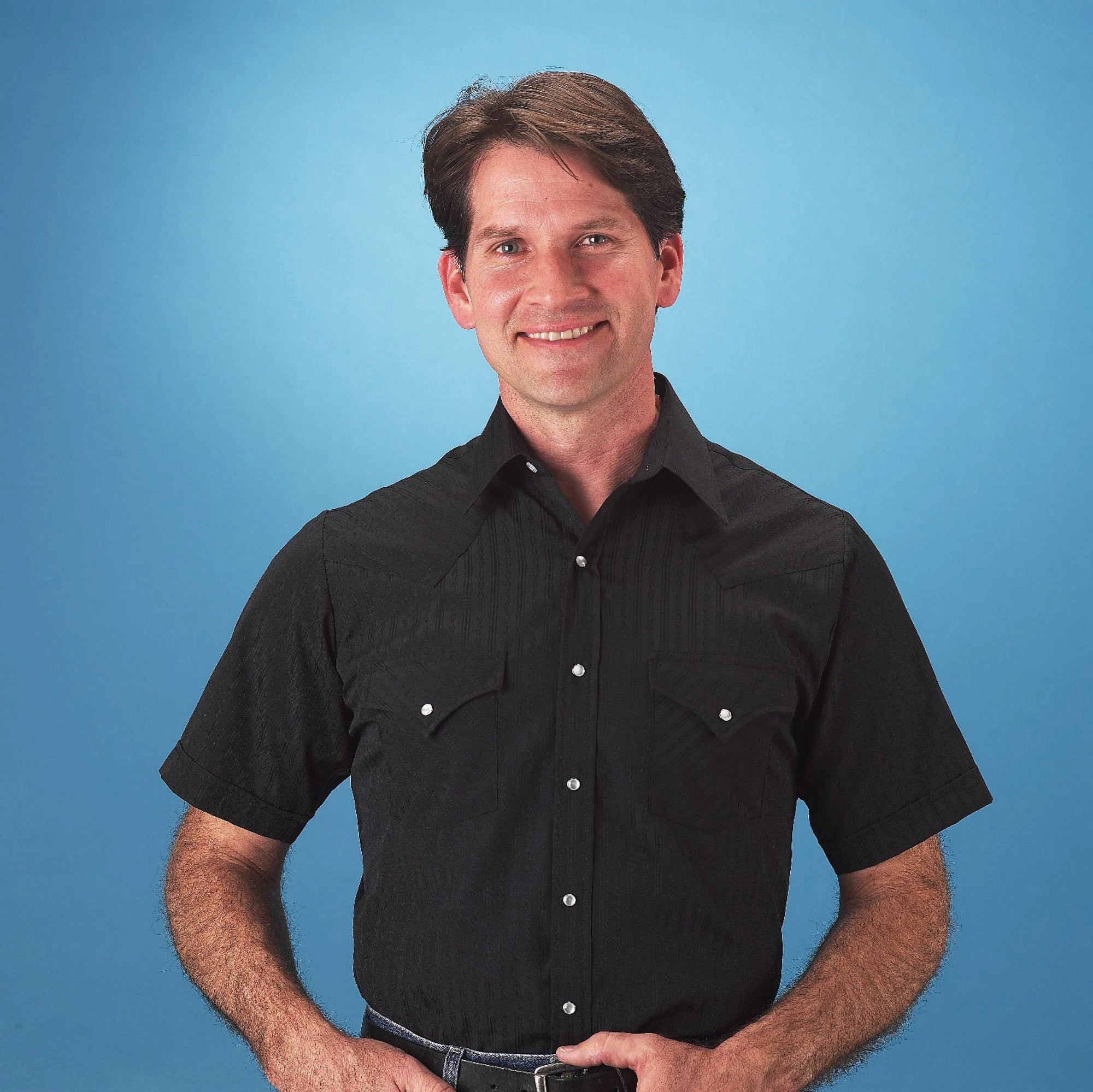 Ely & Walker Mens Tone on Tone Black Western Shirt S/S Poly/Cotton Tall friendly Versatile Style