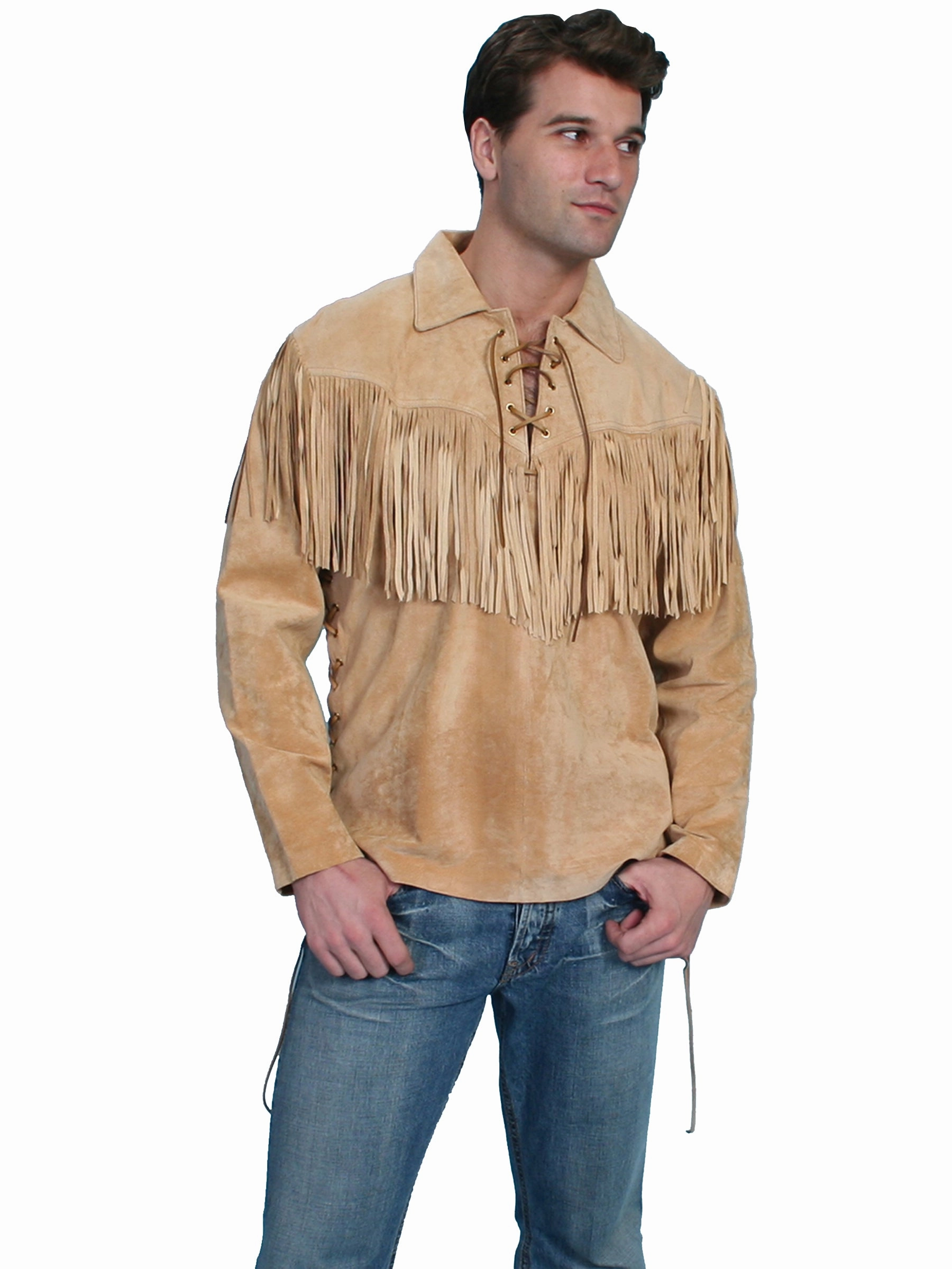 Scully Leather Mens Western Trapper L/S Fringe Shirt Bourbon ethical fashion