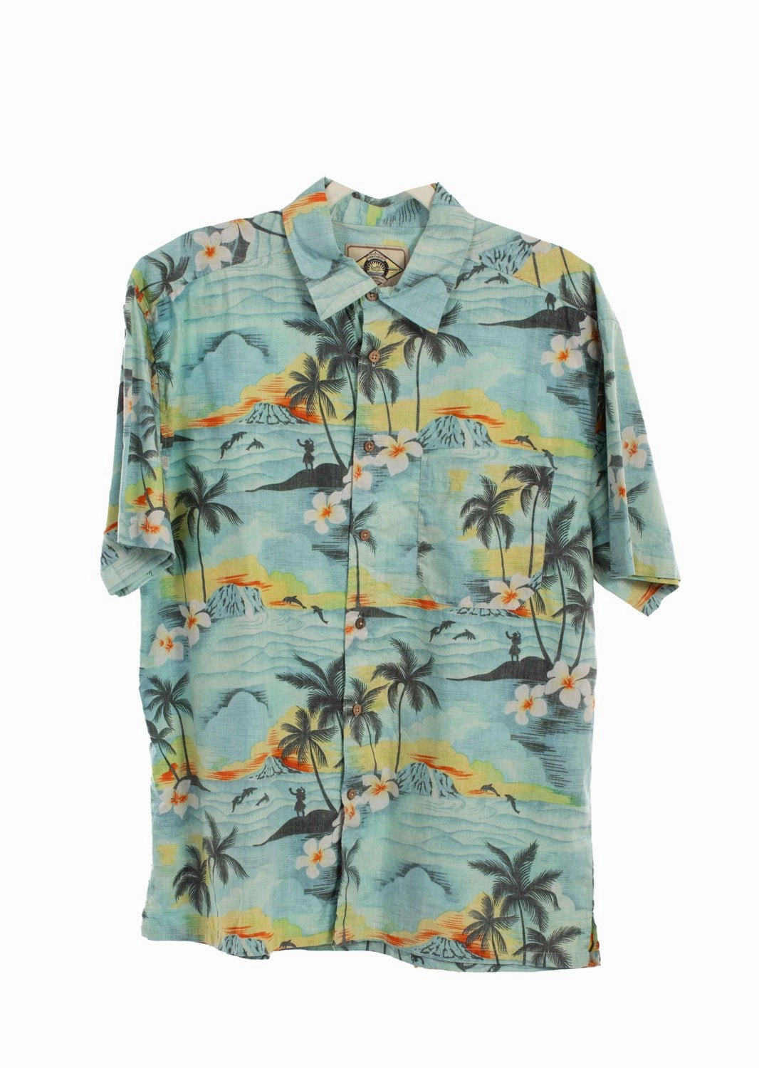Fade Resistant Formula Wrinkle Resistant Scully Mens Hawaiian Scenery Aqua 100% Cotton S/S Shirt