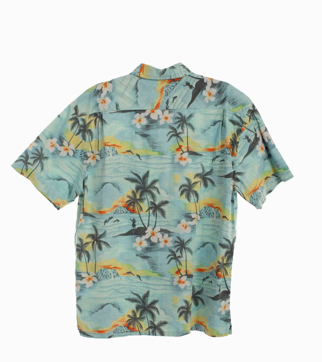 Date night Smooth Cotton Blend Scully Mens Hawaiian Scenery Aqua 100% Cotton S/S Shirt