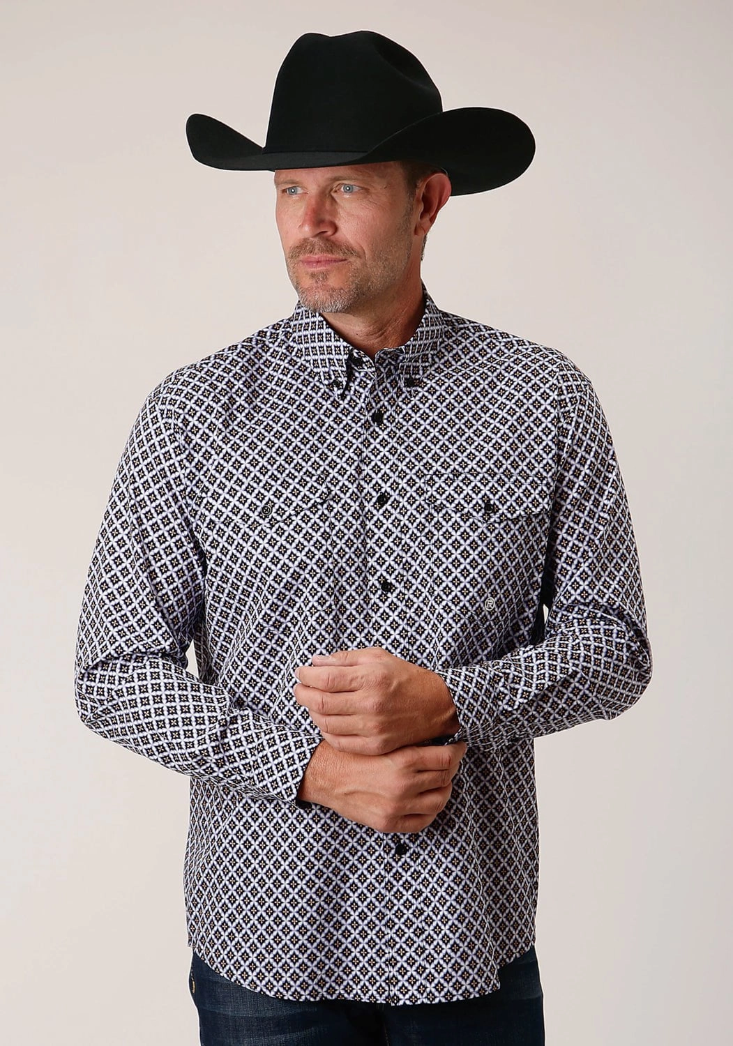 Roper Mens Black 100% Cotton L/S Shirt Rugged Style Wardrobe Must-Have