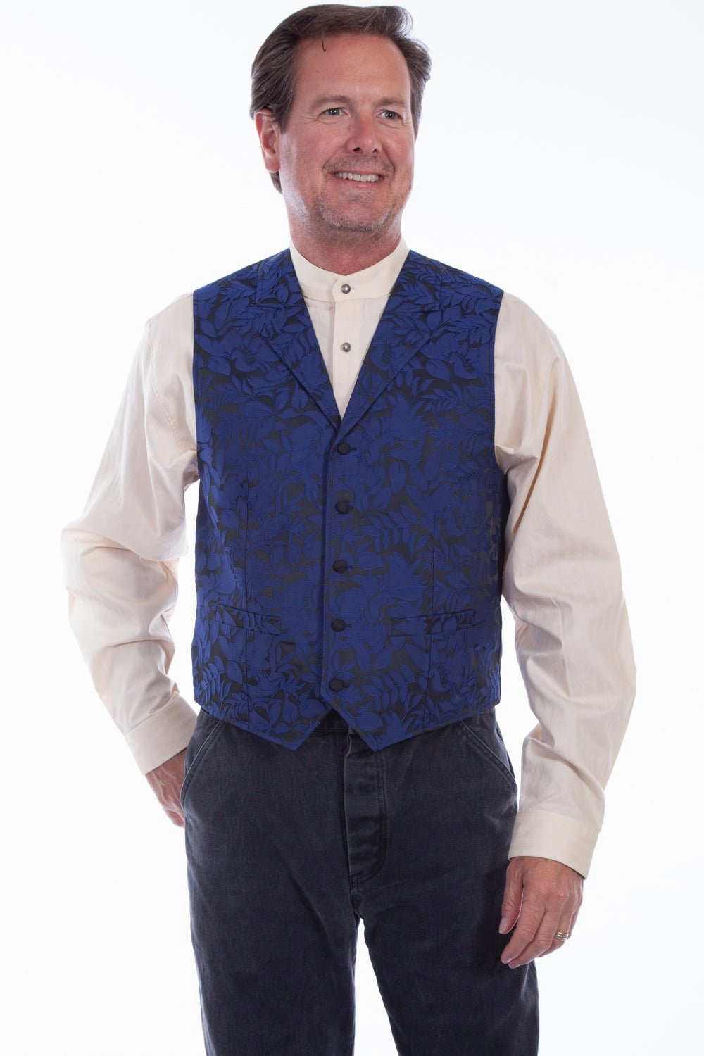 Scully Mens Royal Blue Polyester Notched Lapel Floral Vest Wrinkle Free Exterior Concealed Zippers