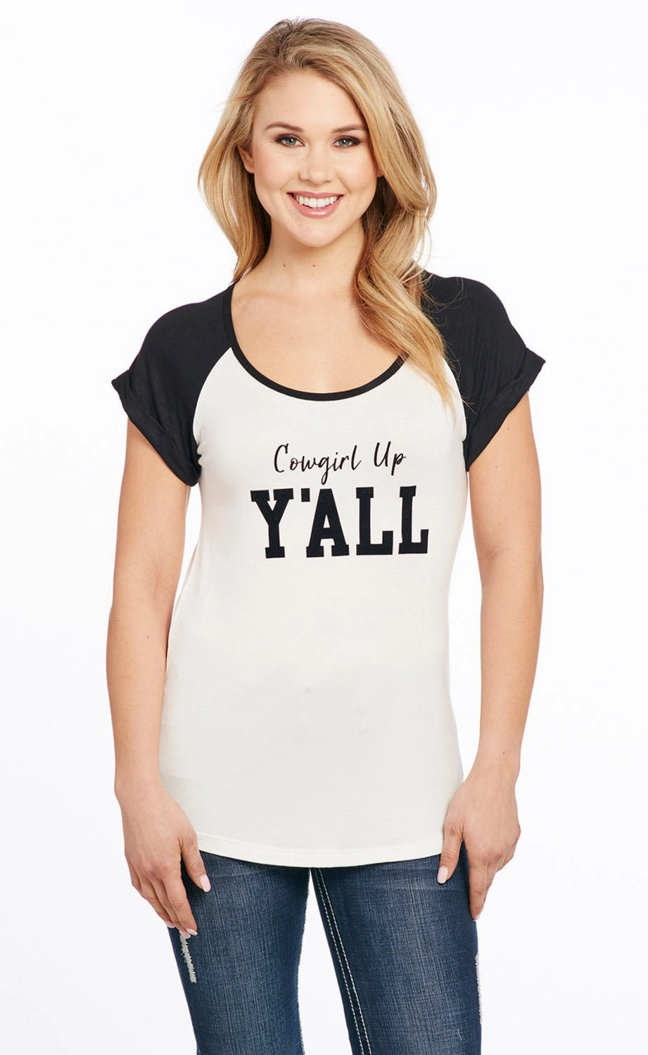 Cowgirl Up Womens Yall Flocked White Rayon S/S T-Shirt shopping spree Durable Texture