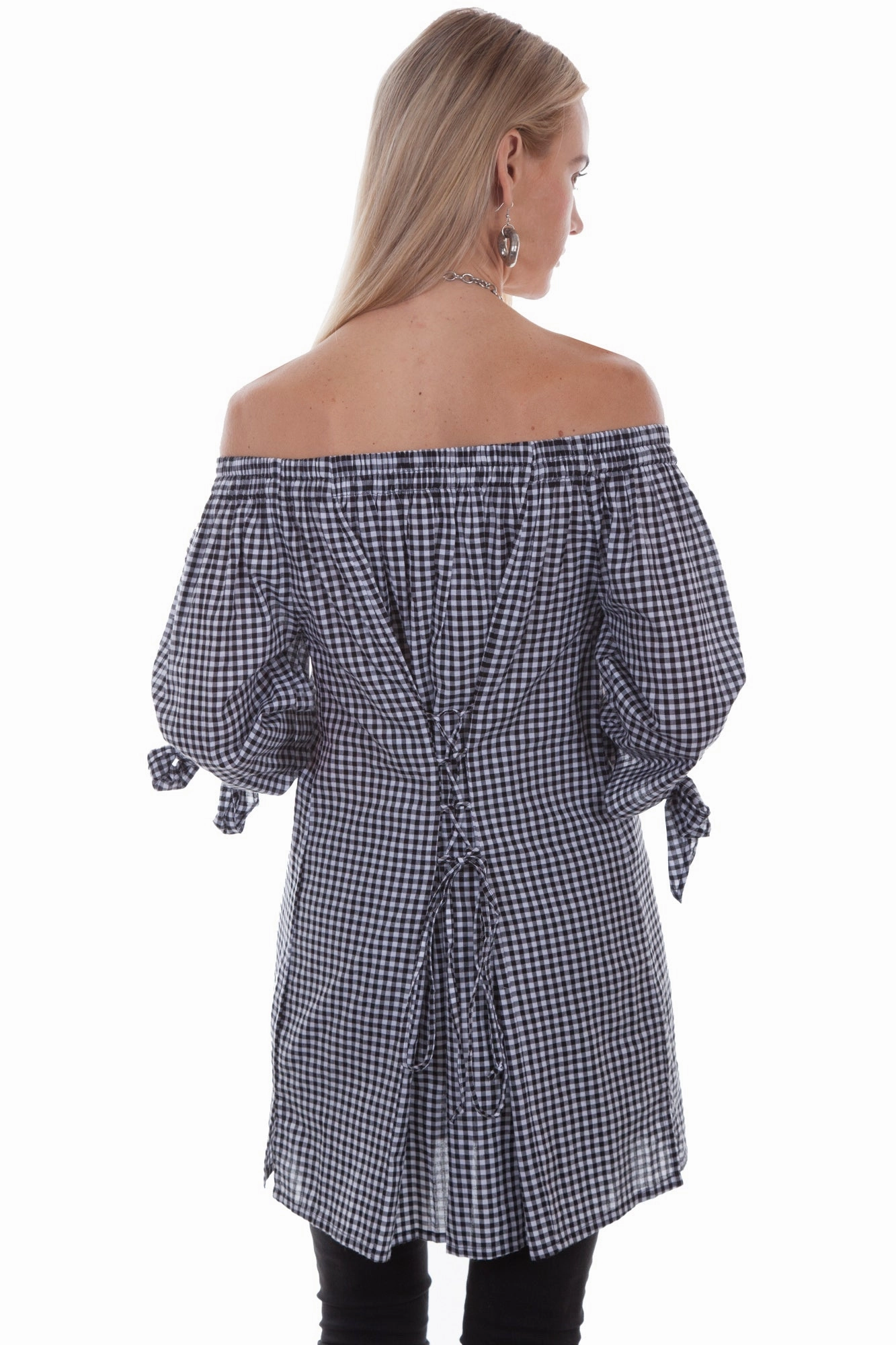 Scully Womens Black/White 100% Cotton Gingham S/S Blouse Smooth Cotton Blend Smart Look