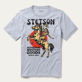 Stetson Womens Tipping Hat Cowgirl Grey Cotton Blend S/S T-Shirt Fall Fashion