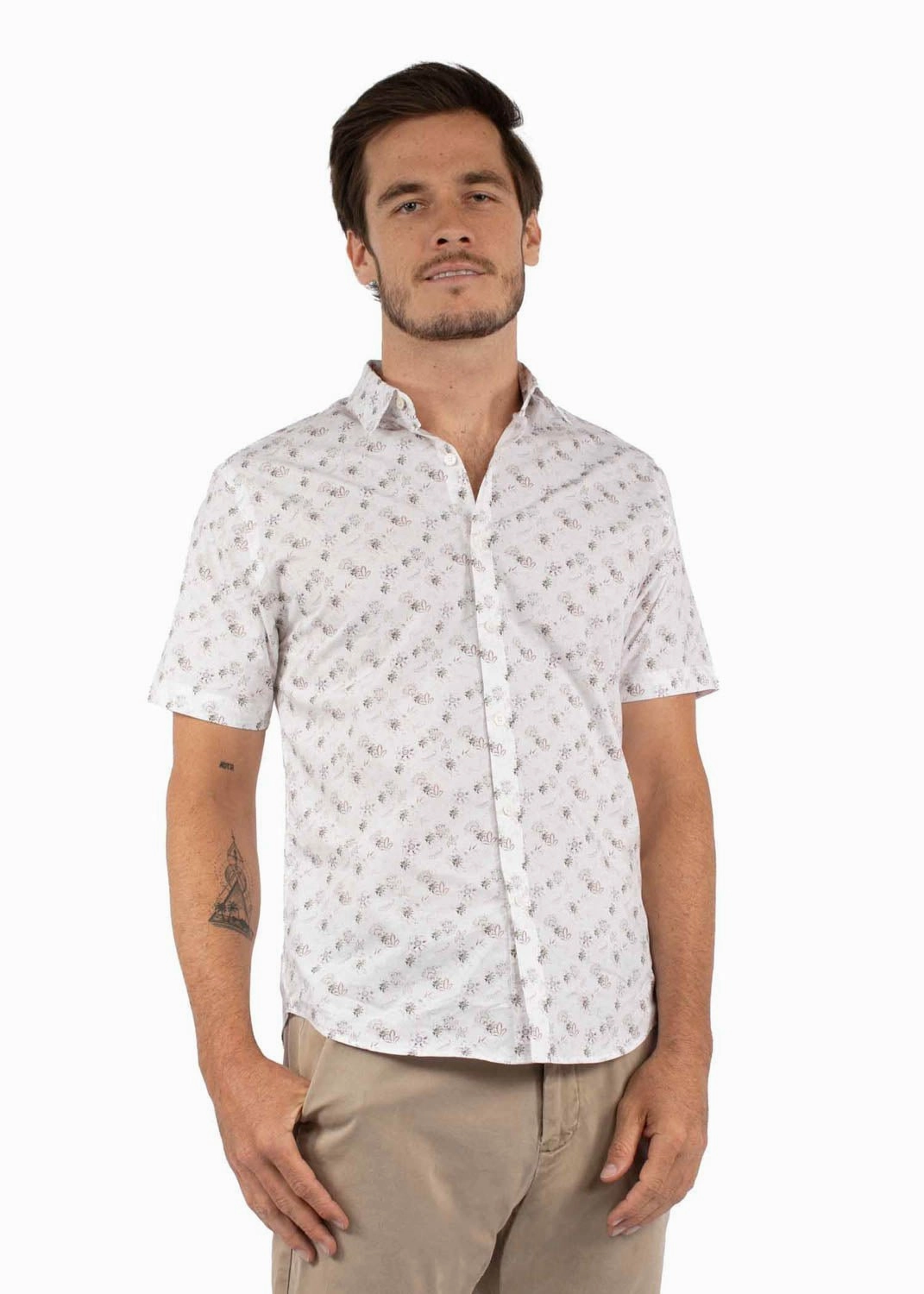 Chic Look Ultra Soft Interior Scully Mens Egyptian Floral Ivory 100% Cotton S/S Shirt