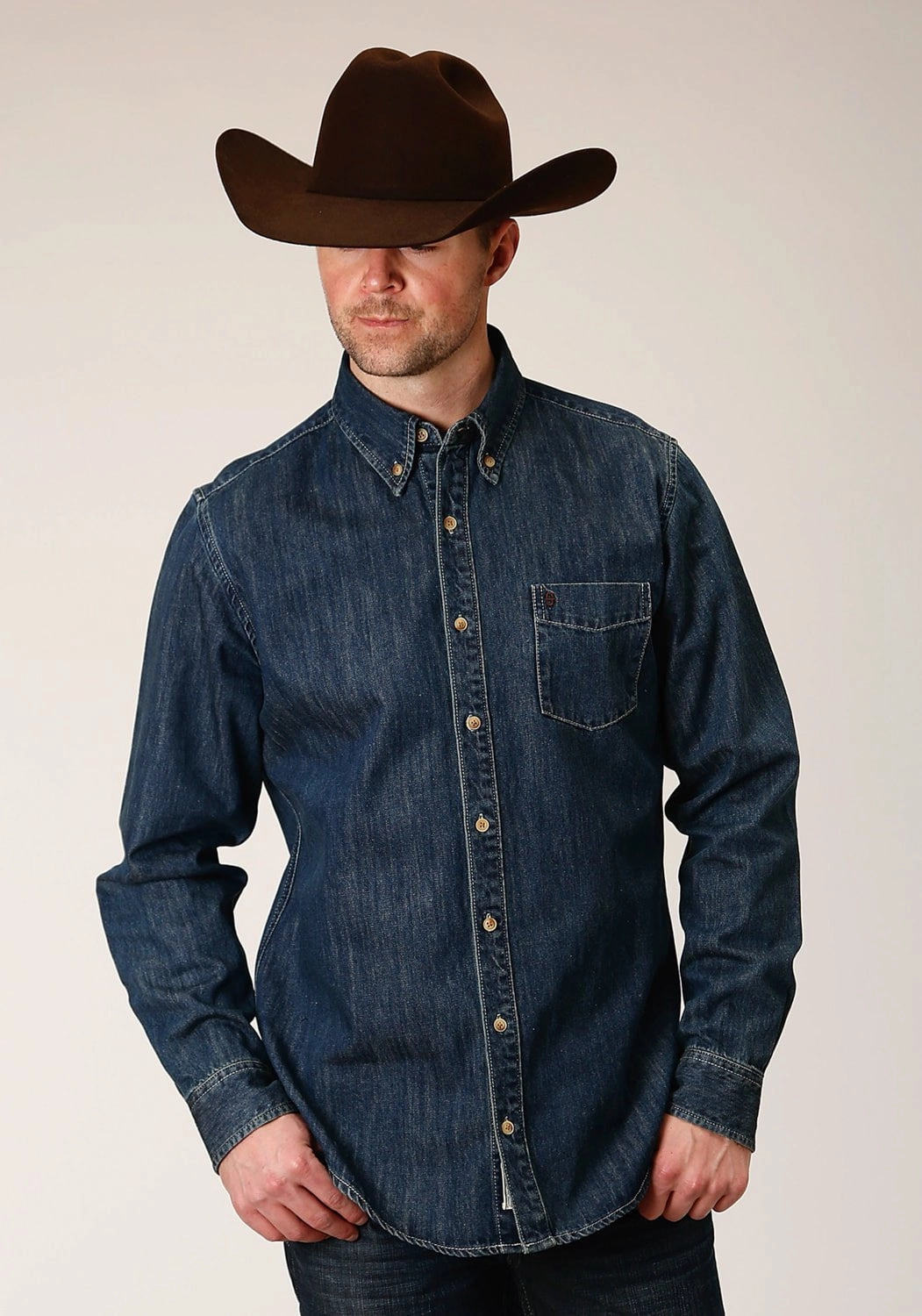 Stetson Mens Medium Blue 100% Cotton Denim BD L/S Shirt Sustainable Choice