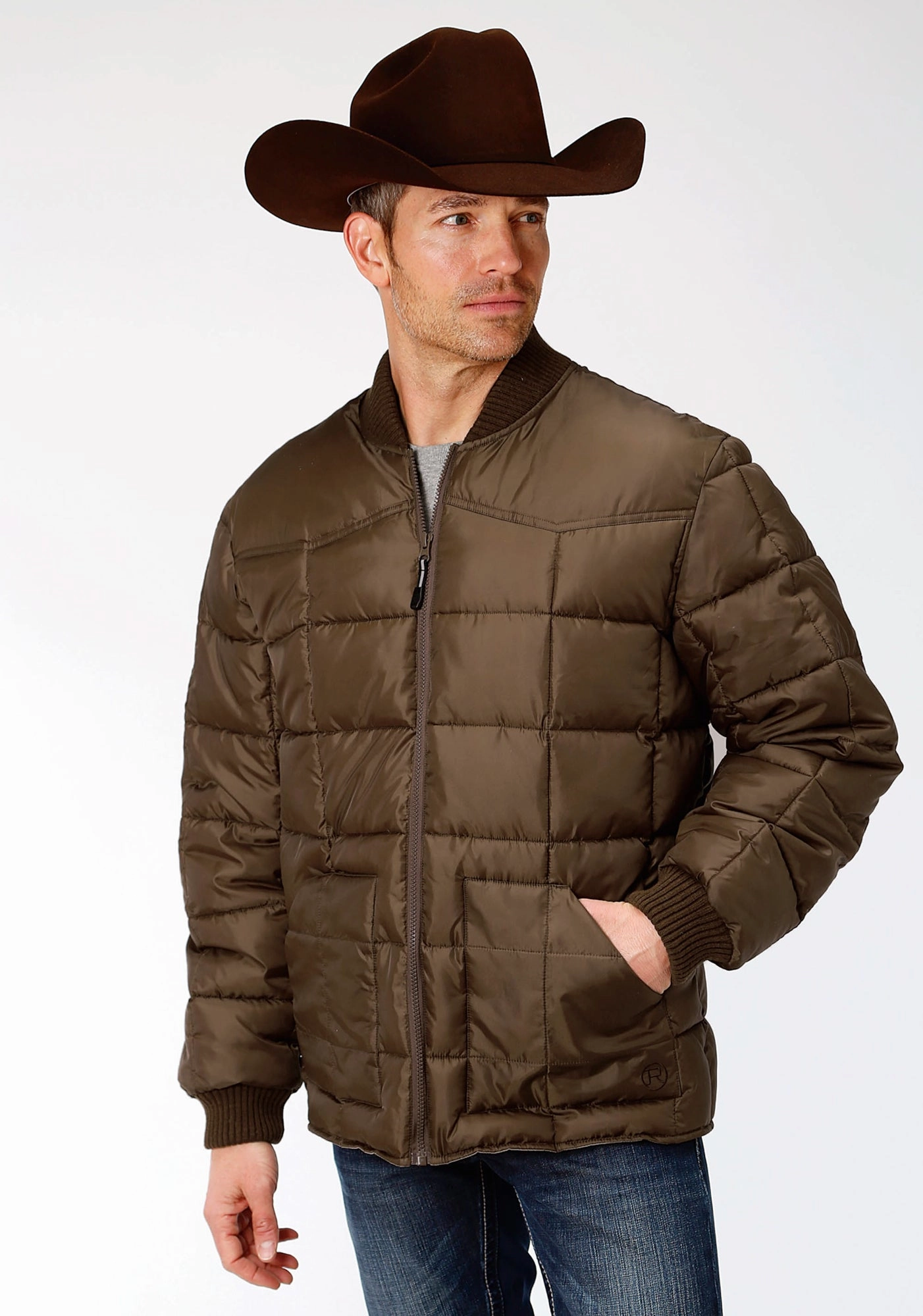 Expandable Side Gussets Airy Layer Fit Roper Mens Chocolate Polyester Quilted Insulated Jacket