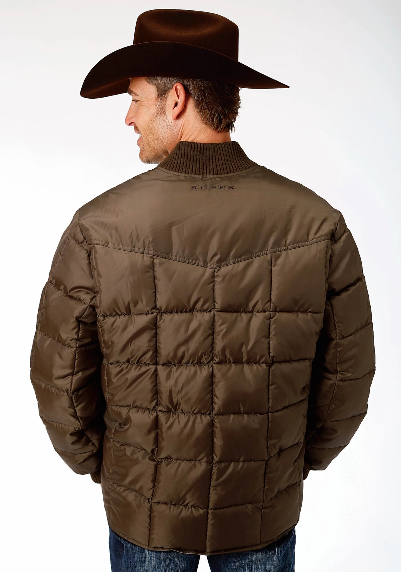 Reinforced Collar Structure SoftInnerLayer Roper Mens Chocolate Polyester Quilted Insulated Jacket