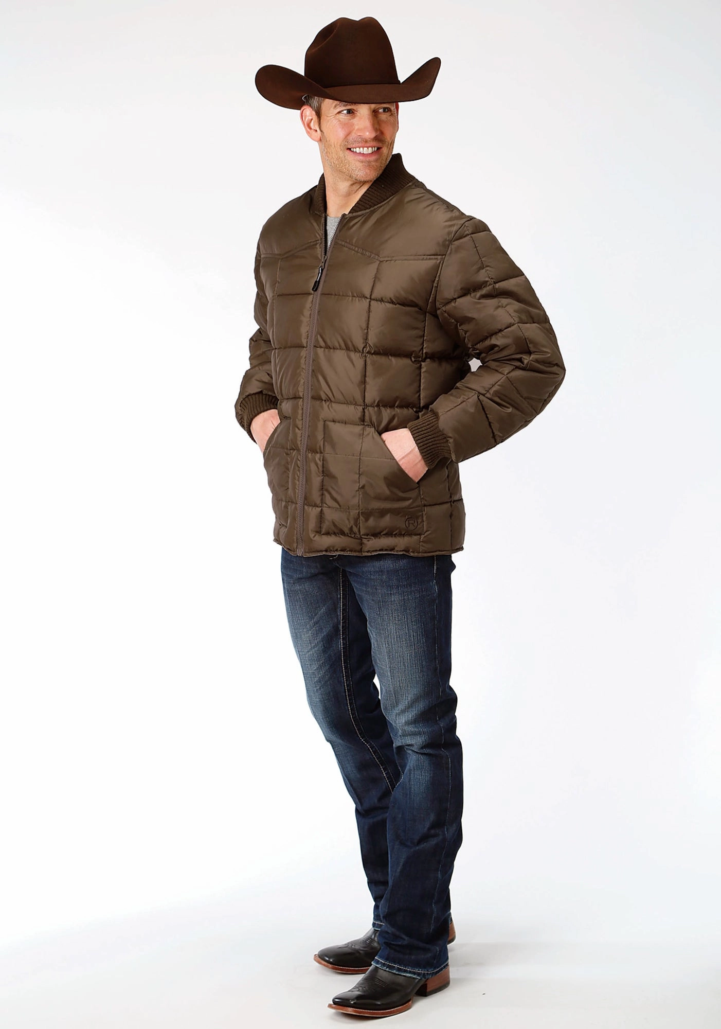 Roper Mens Chocolate Polyester Quilted Insulated Jacket Modern Minimal