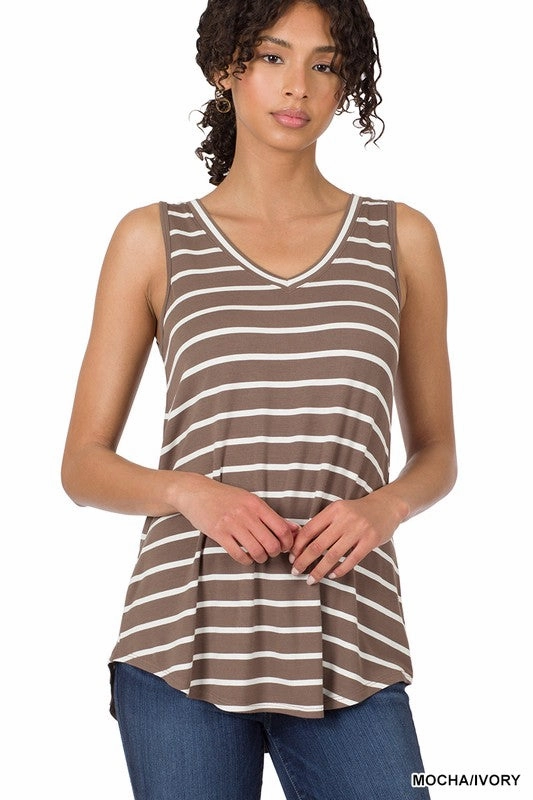 Water resistant coating Stefani Stripe Sleeveless V-neck Top S-3XL