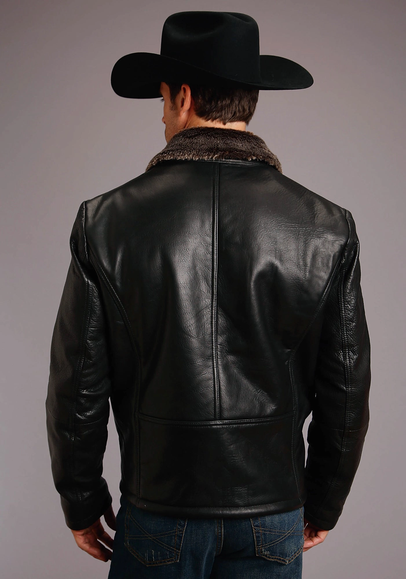 Soft Layers Stetson Faux Fur Mens Black Leather Smooth Jacket