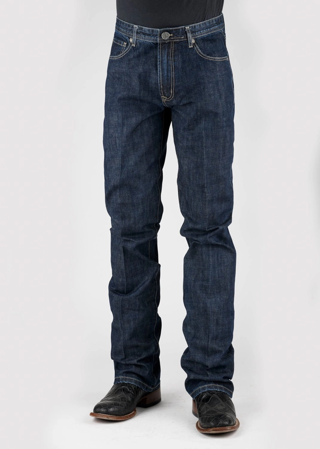 Reinforced Stitching Details Stetson Mens 1210 Straight Leg Dark Rinse 100% Cotton X Pkt Jeans