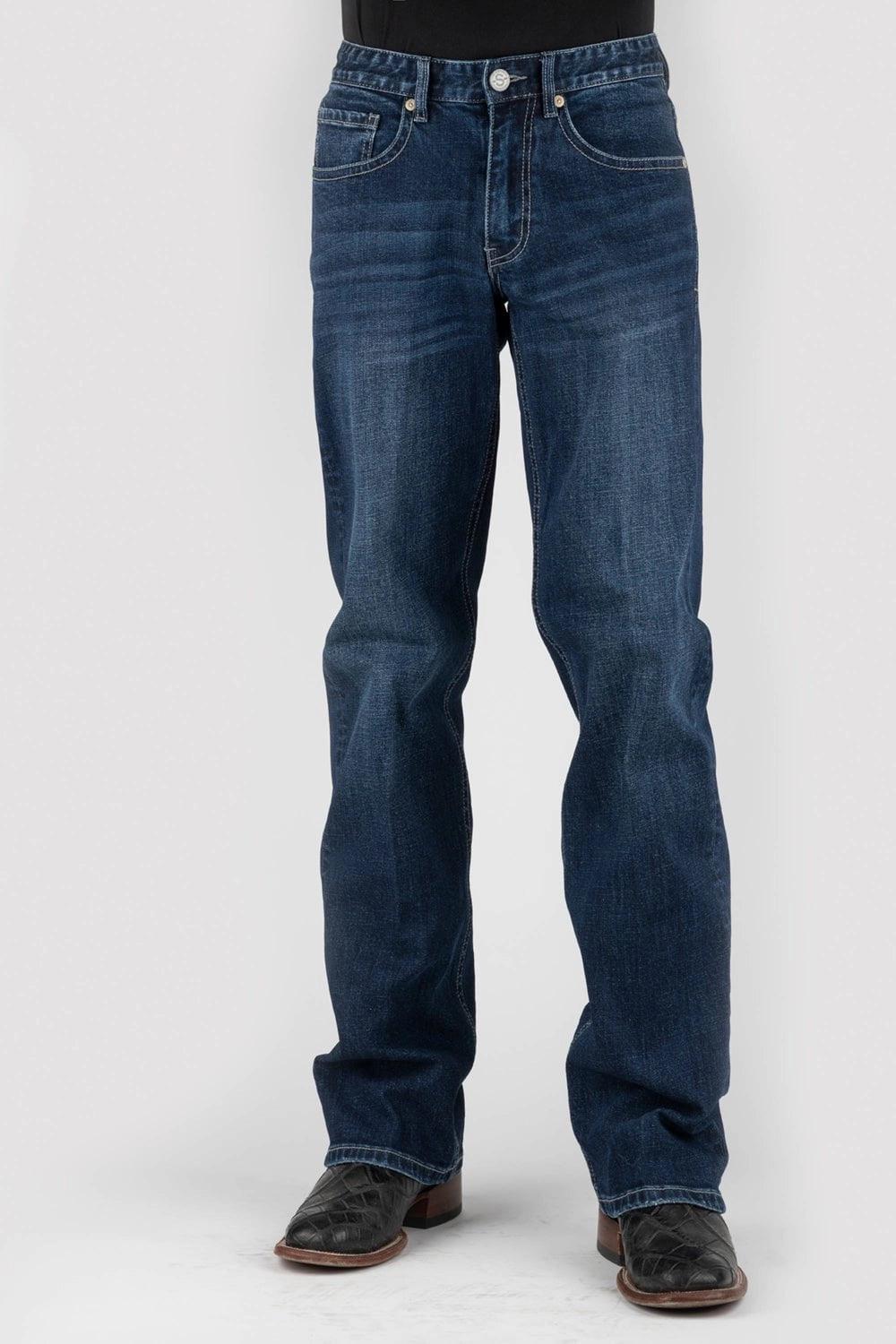 Modern Comfort Subtle Look Stetson Mens 1313 Modern Double X Blue Cotton Blend Jeans