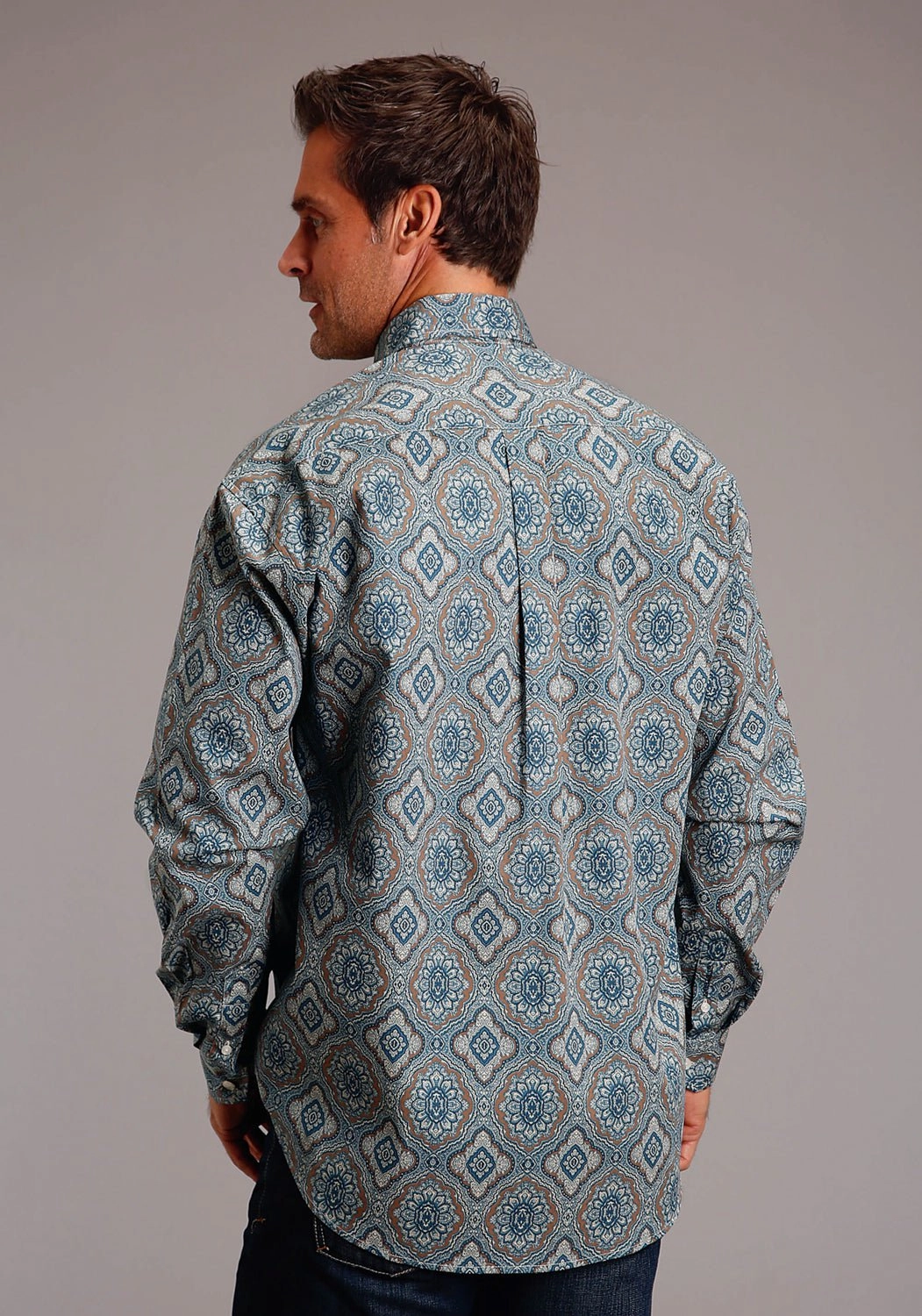 Embroidered Logo Multipocket Style Stetson Mens 1652 Sierra Paisley Blue 100% Cotton 1 Pkt L/S Shirt