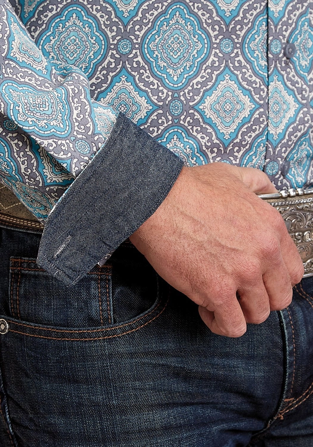 Stetson Mens 1918 Medallion Turquoise 100% Cotton 1 Pkt L/S Shirt Anti Pilling Finish Timeless Piece