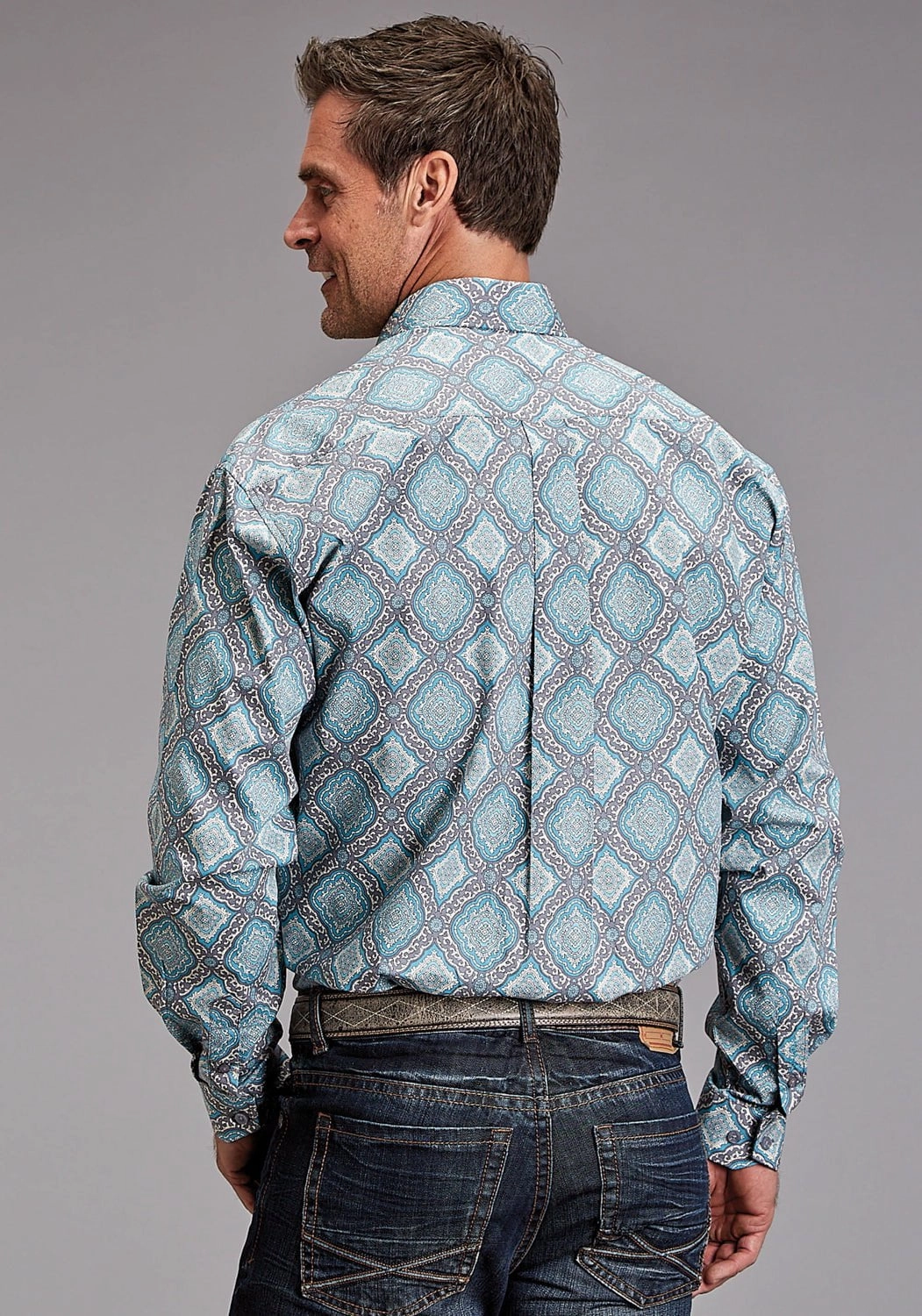 UV Protective Coating Durable Quality Stetson Mens 1918 Medallion Turquoise 100% Cotton 1 Pkt L/S Shirt