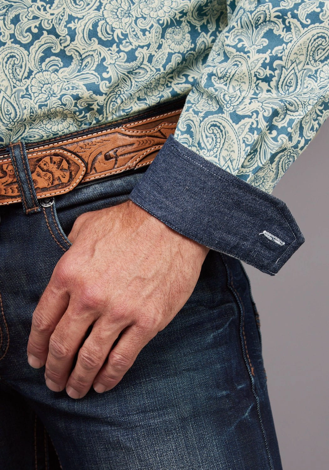 Stetson Mens 2034 Tonal Paisley Blue 100% Cotton 1 Pkt L/S Shirt Premium Feel Stretchable Material