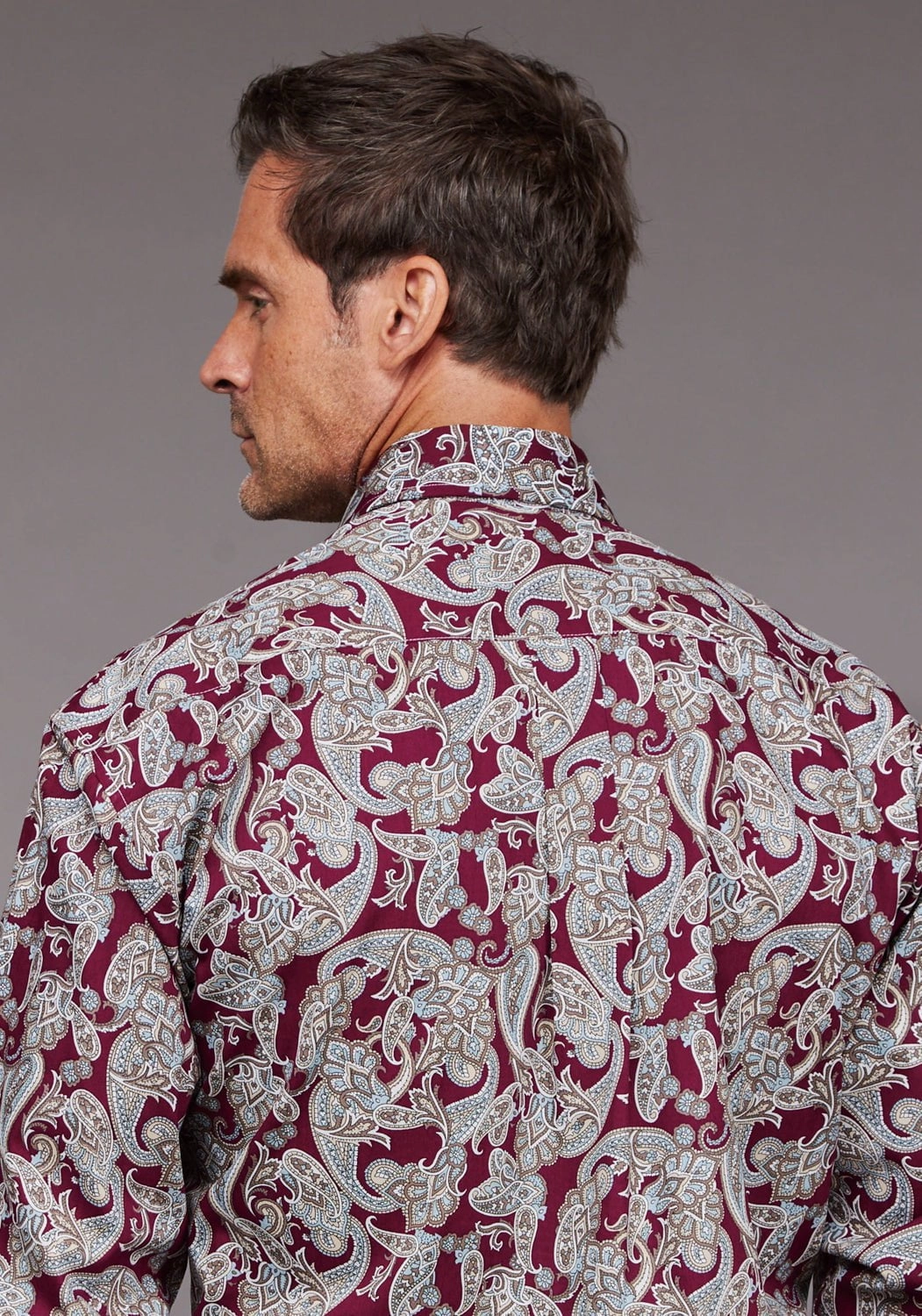 Subtle pattern Athleisure Trend Stetson Mens 2035 Country Paisley Wine 100% Cotton 1 Pkt L/S Shirt