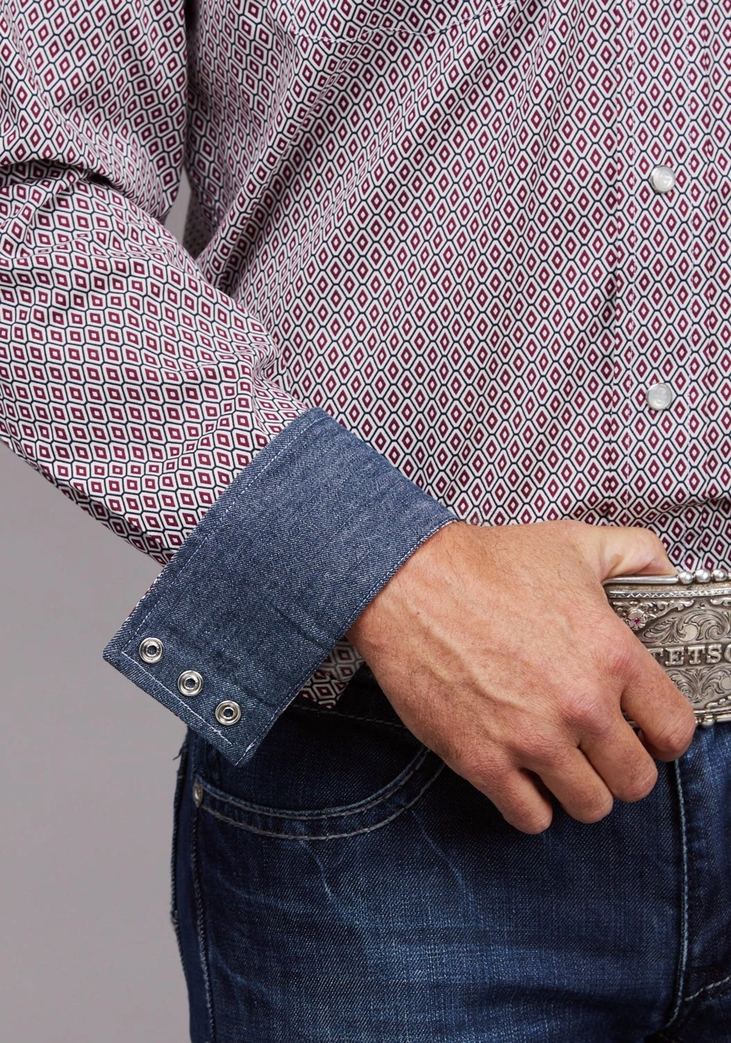 Comfort First Fit Stetson Mens 2037 Rhombus Diamond Red 100% Cotton L/S Shirt