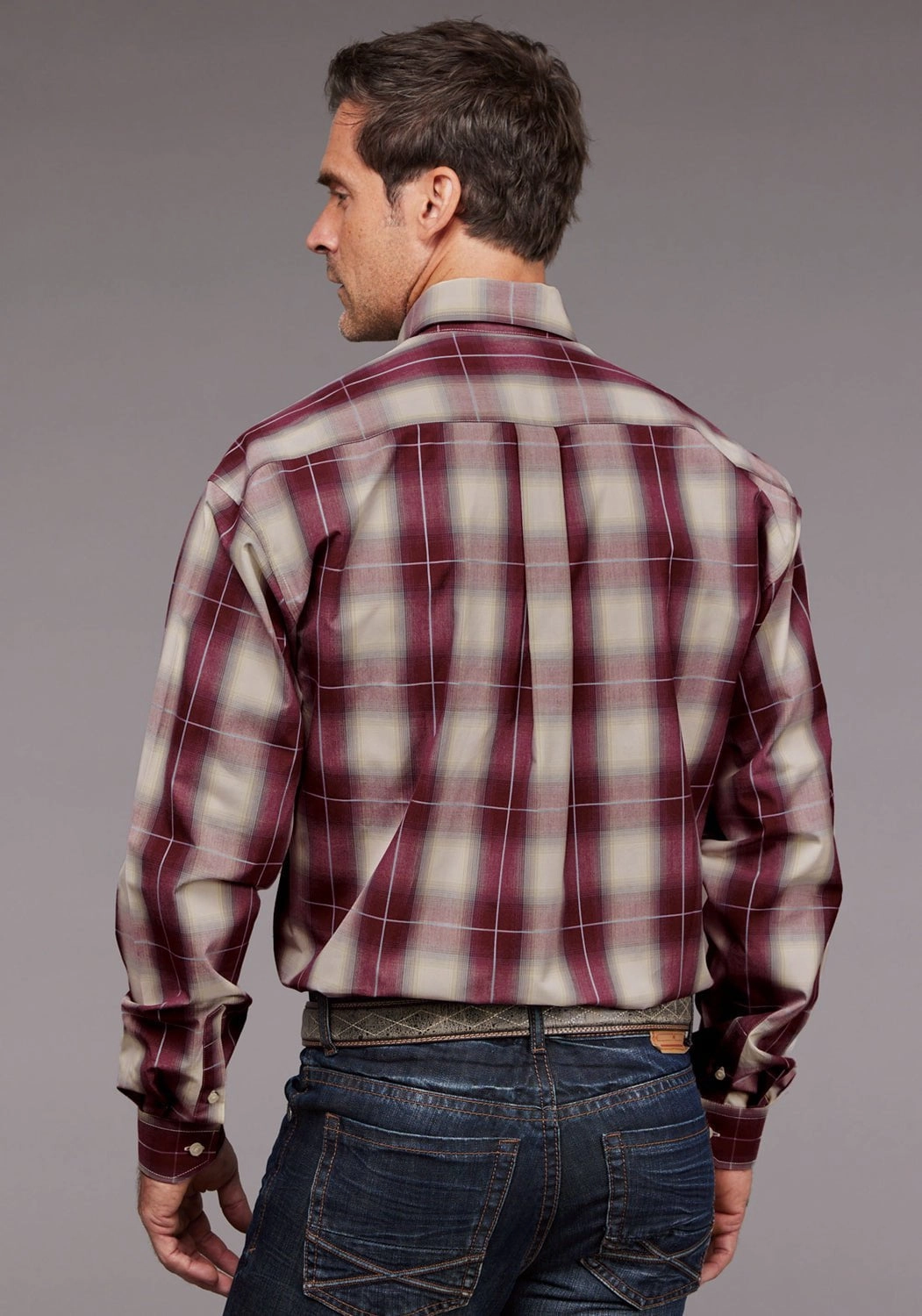 Stetson Mens 2038 Ombre Plaid Chianti 100% Cotton 1 Pkt L/S Shirt Subtle design Weekend Adventure