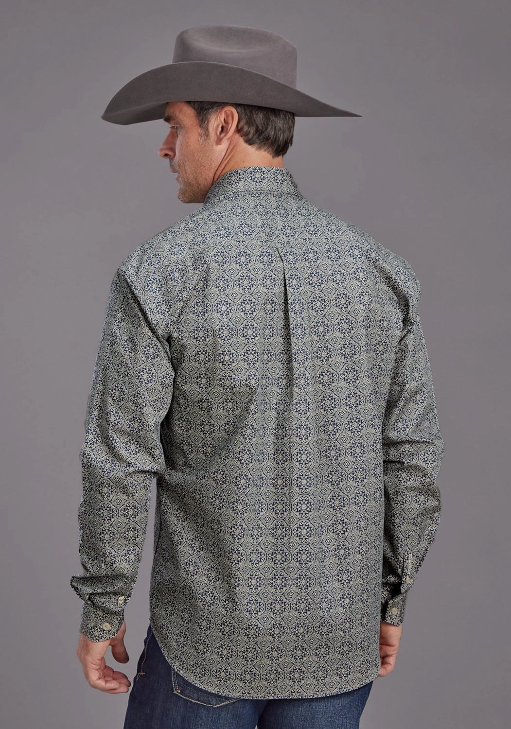 Stetson Mens 2138 Medallion Print Blue 100% Cotton 1 Pkt L/S Shirt Anti Static Fabric Eco friendly materials