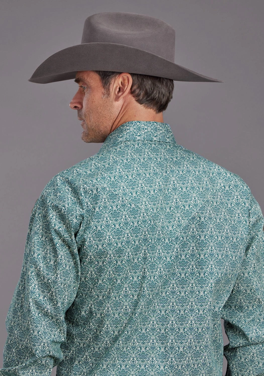 Stetson Mens 2141 Wallpaper Medallion Green 100% Cotton L/S Shirt Outdoor Gear Youth fashion