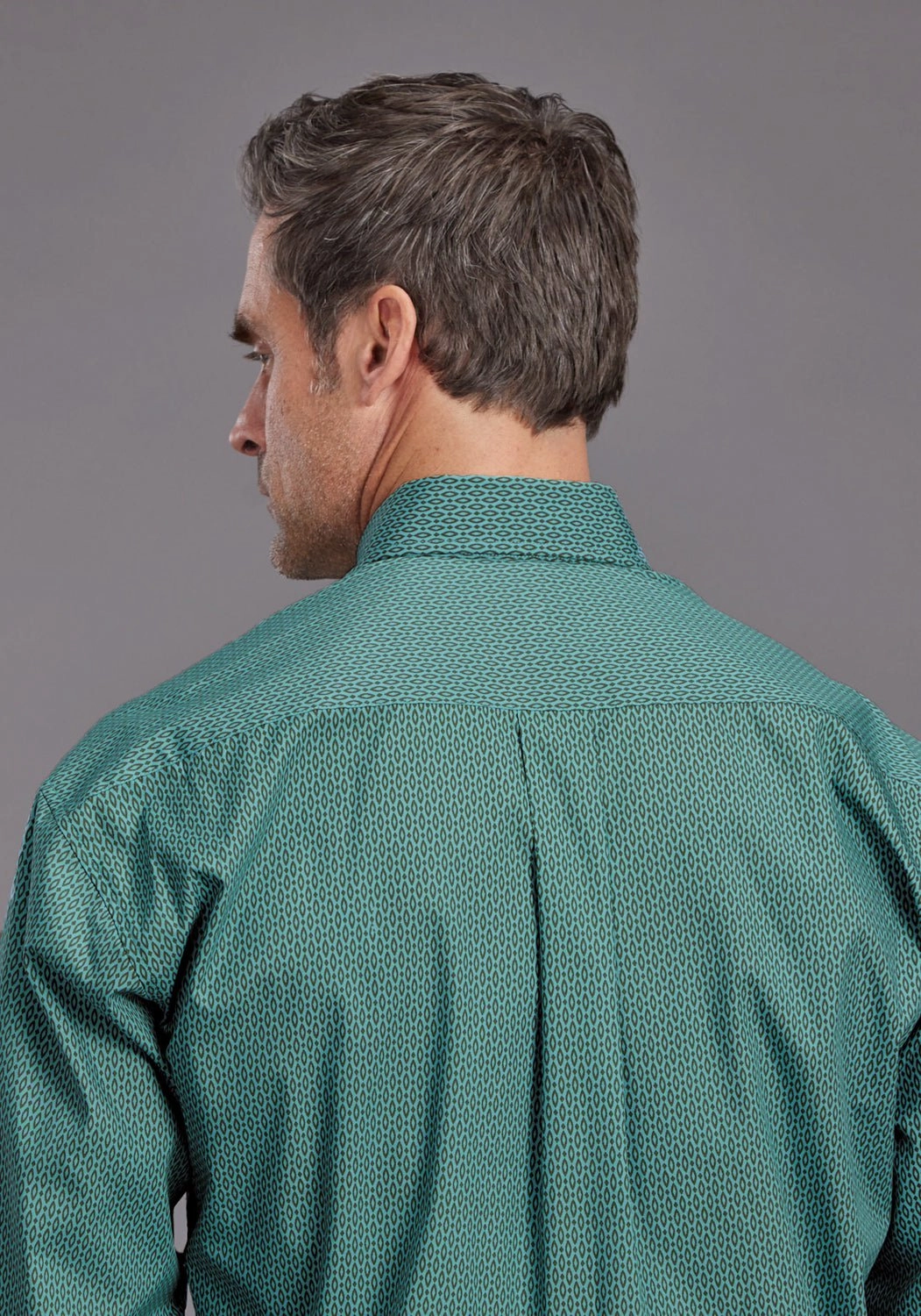 Subtle Print Stetson Mens 2142 Teal Geo Green 100% Cotton 1 Pkt L/S Shirt
